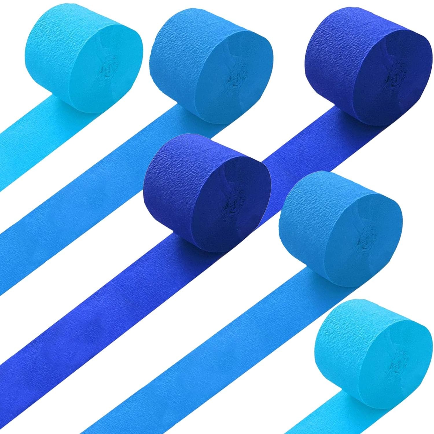 BRZIKWT Crepe Paper Streamers 6 Rolls Blue Lagoon, Royal Blue, Dark
