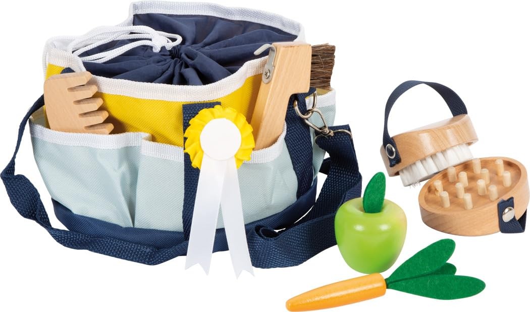 small foot Toy Care Set with bag, child-friendly wooden tools, accessories for p