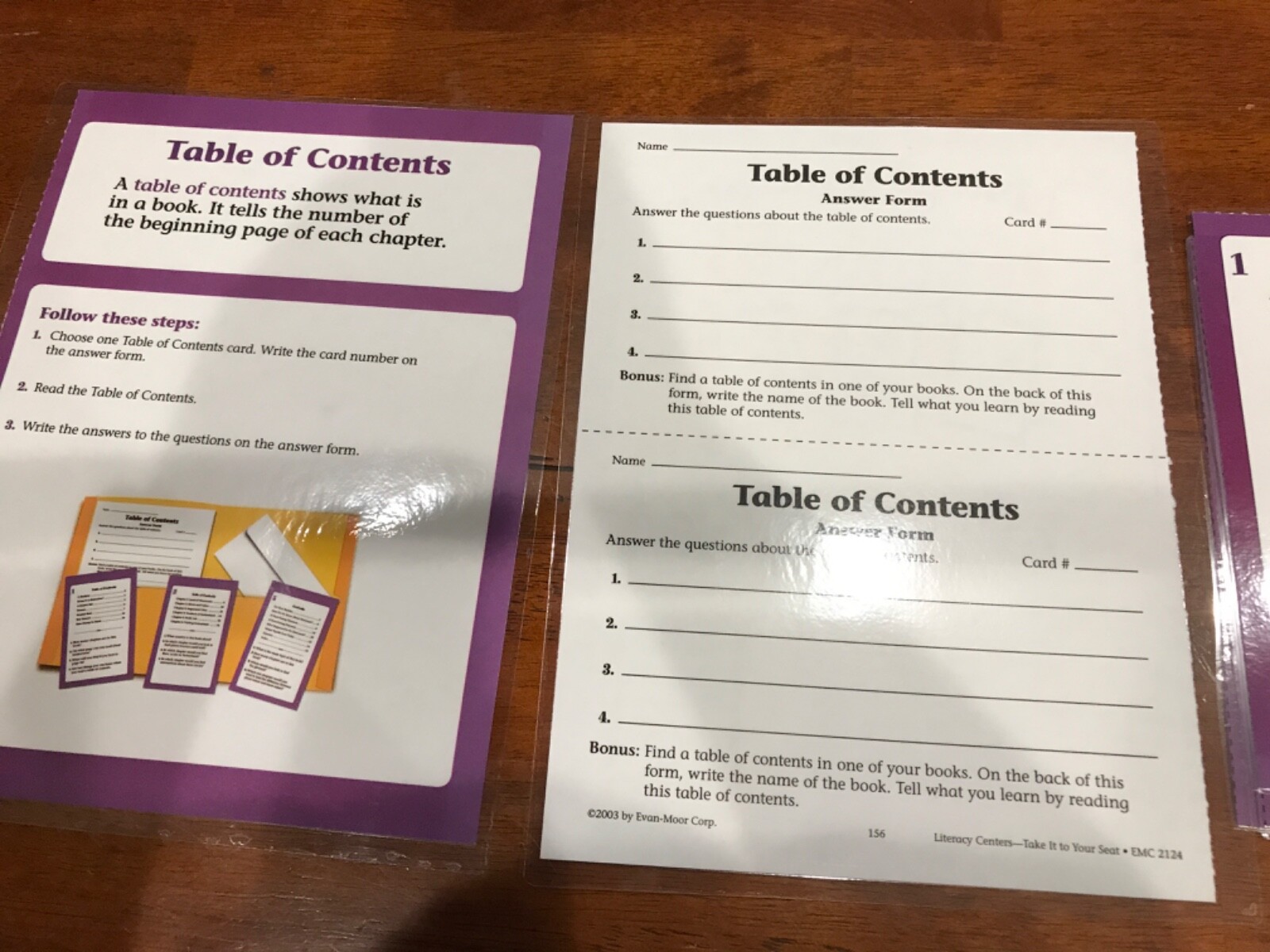 Table of contents Grade 3-4 language Arts file folder game teacher