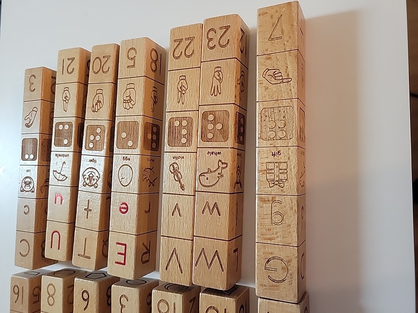 14 Pc Wood Block Stick Set, Alphabet, Numbers, Braille, ASL Sign Language,…