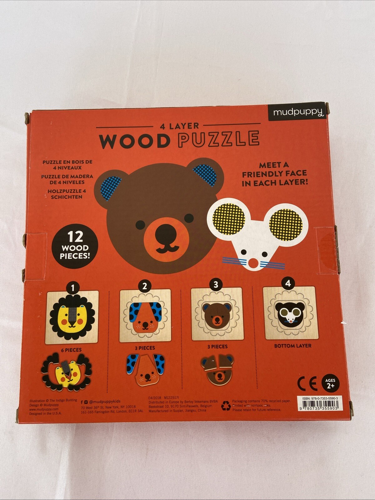 Mudpuppy 4 Layer Wood Puzzle Animal Faces Educational 12 Wooden Pieces Ages 2+