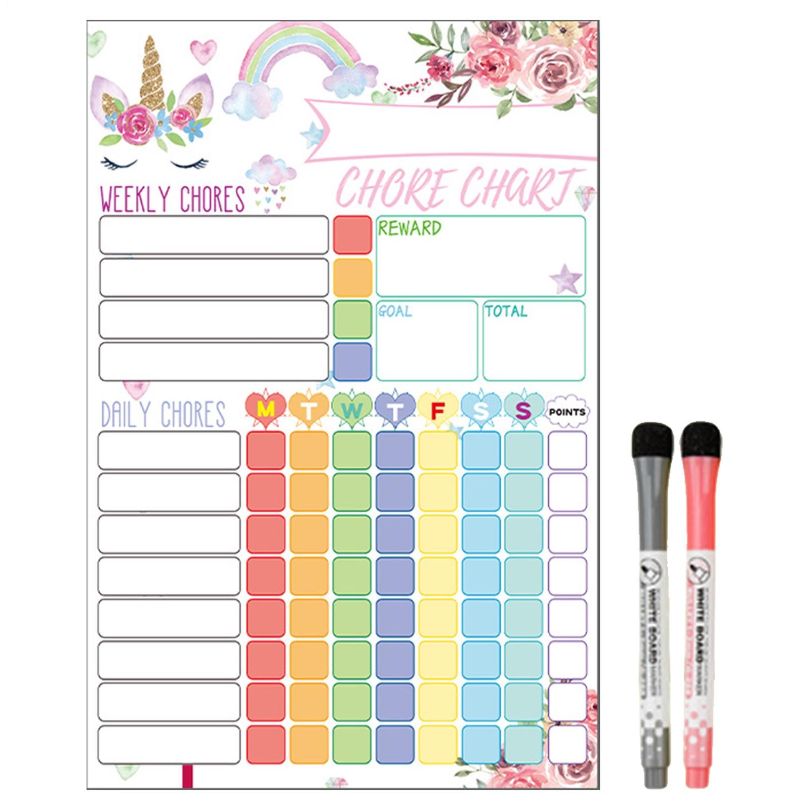 Magnetic Chore Chart Weekly Visual Schedule for Kids Dry Erase Behavior Charts
