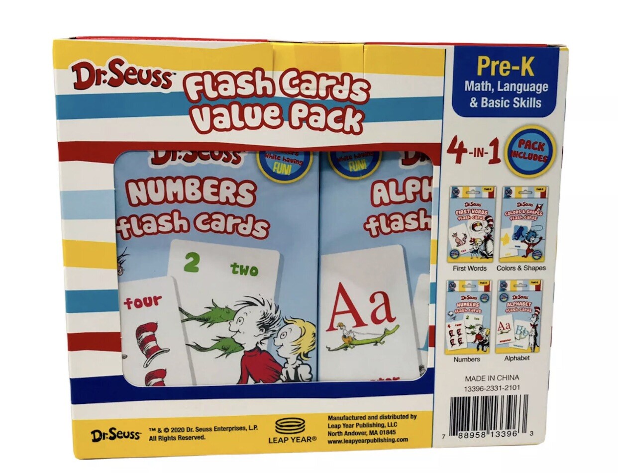 Dr. Seuss Flash Cards 4 Boxes Pre-K 1st Words Alphabet Colors Numbers Shapes New