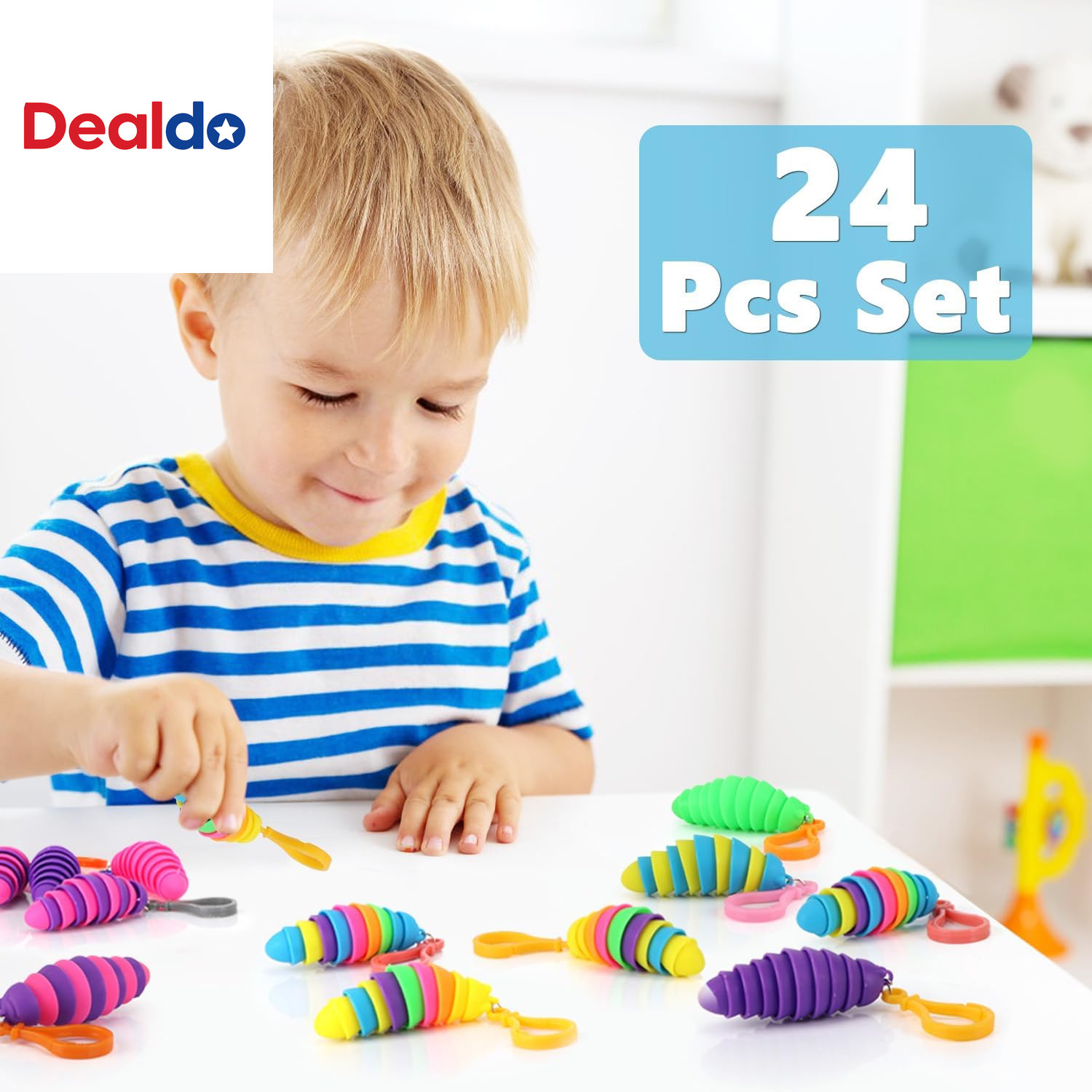 24 PCS Sensory Slug Toys, Articulated Stretch Caterpillar Toy, Anxiety Relief Fi
