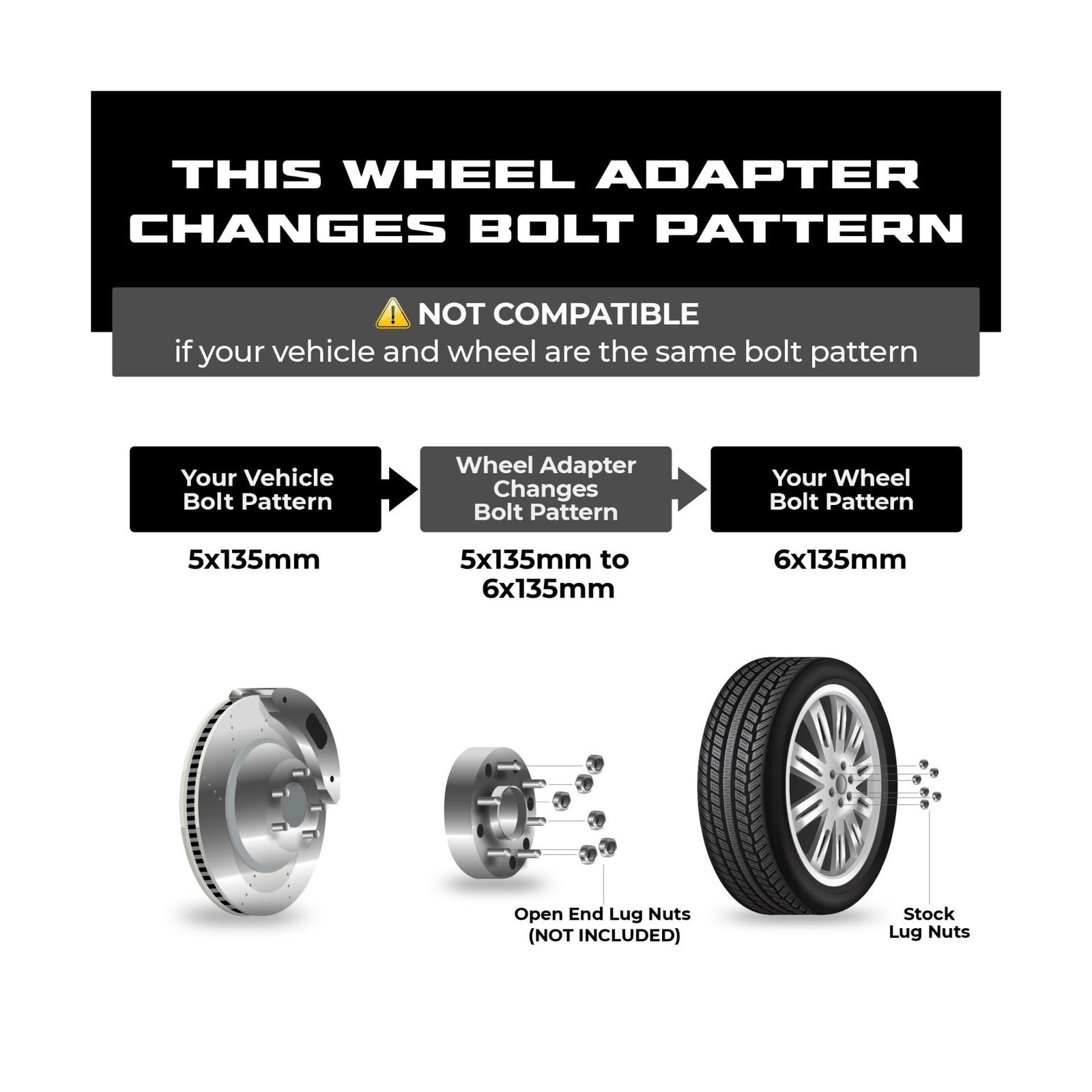 Wheel Adapters 5×135 to 6×135 – 2″ Thick – Fit For F150