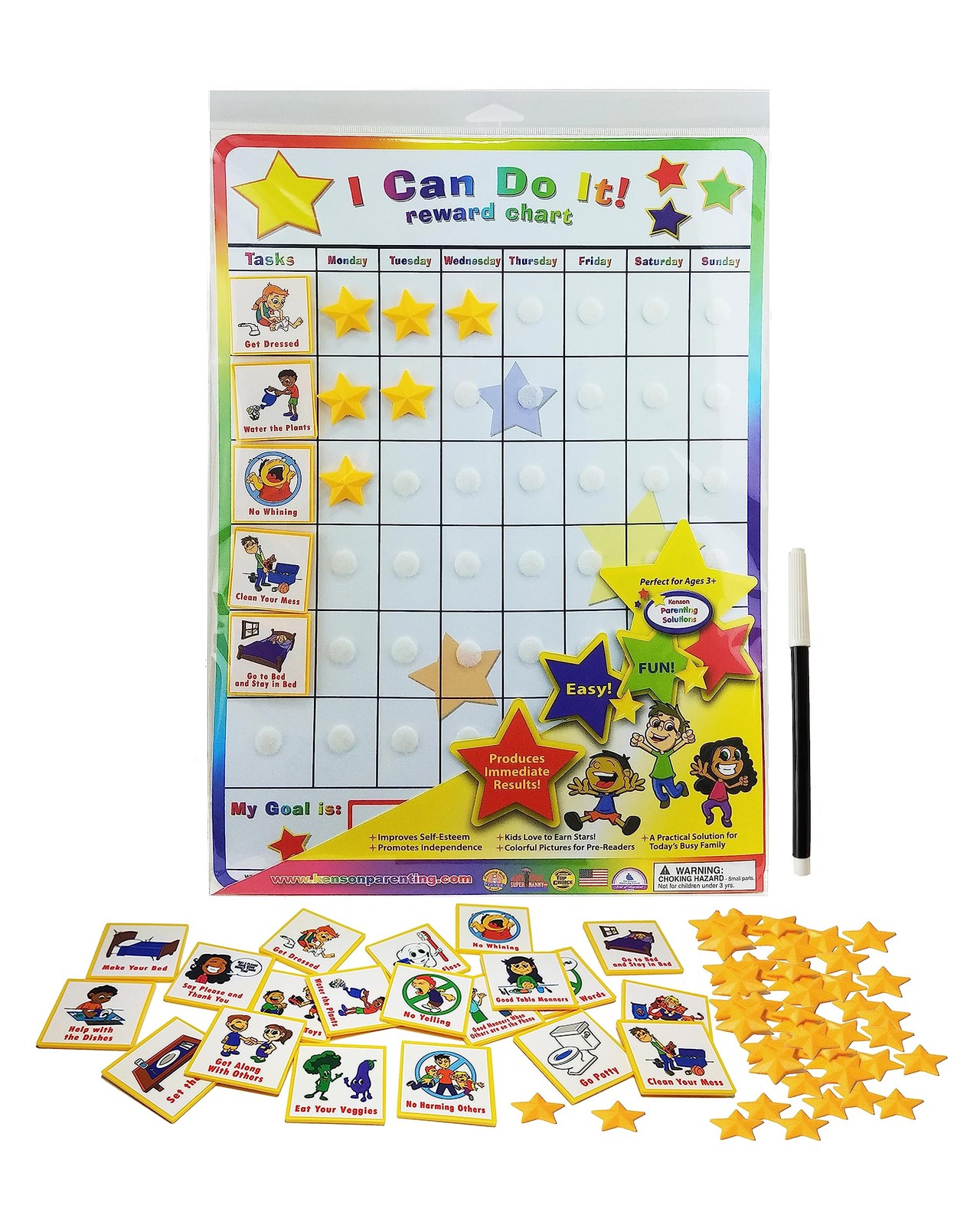 Kenson Kids Reward Chart with 3D Stars for Positive Behavior and Chores