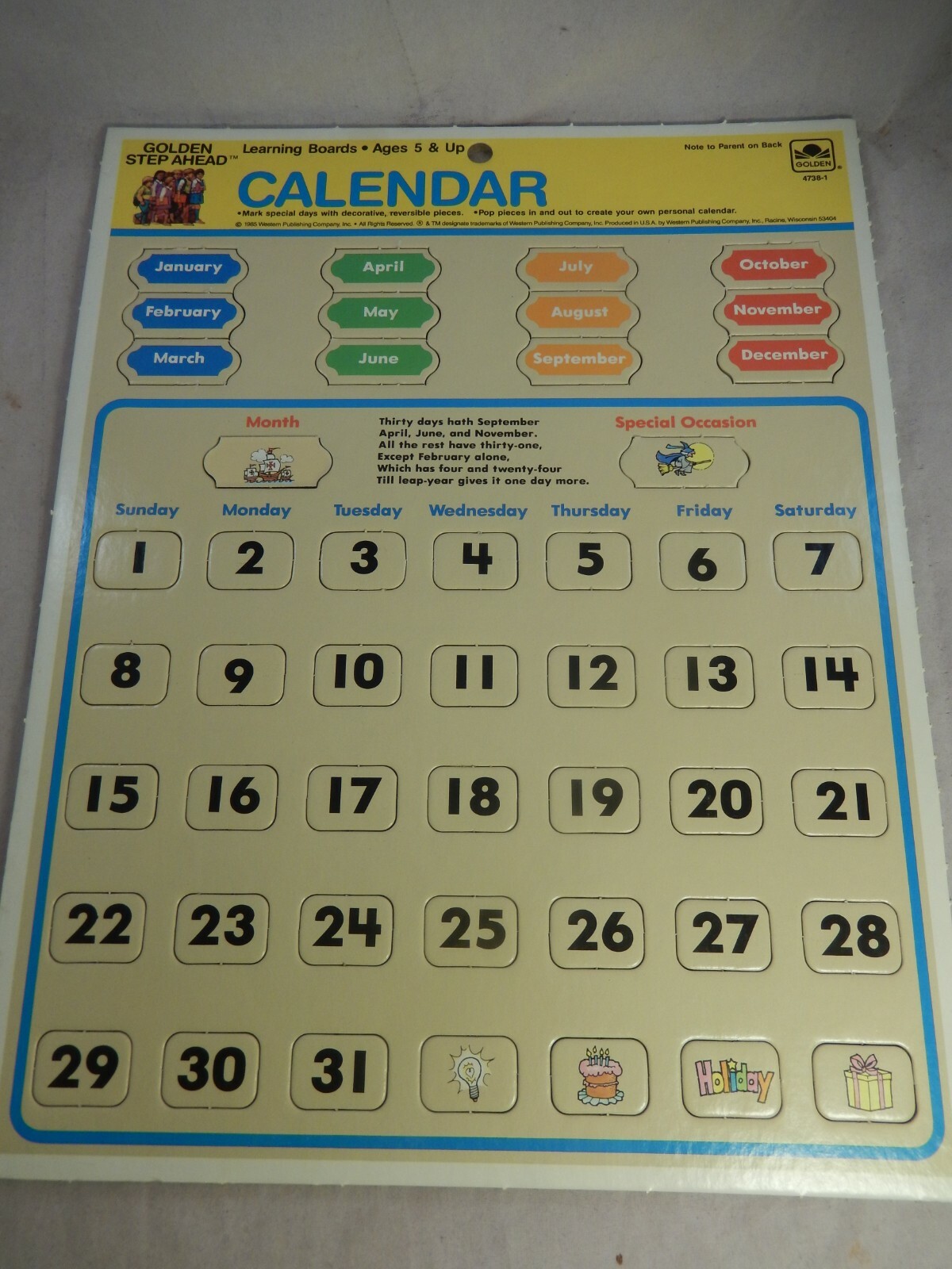 1985 Golden Step Ahead School Classroom Calendar Learning Boards By Golden 4738