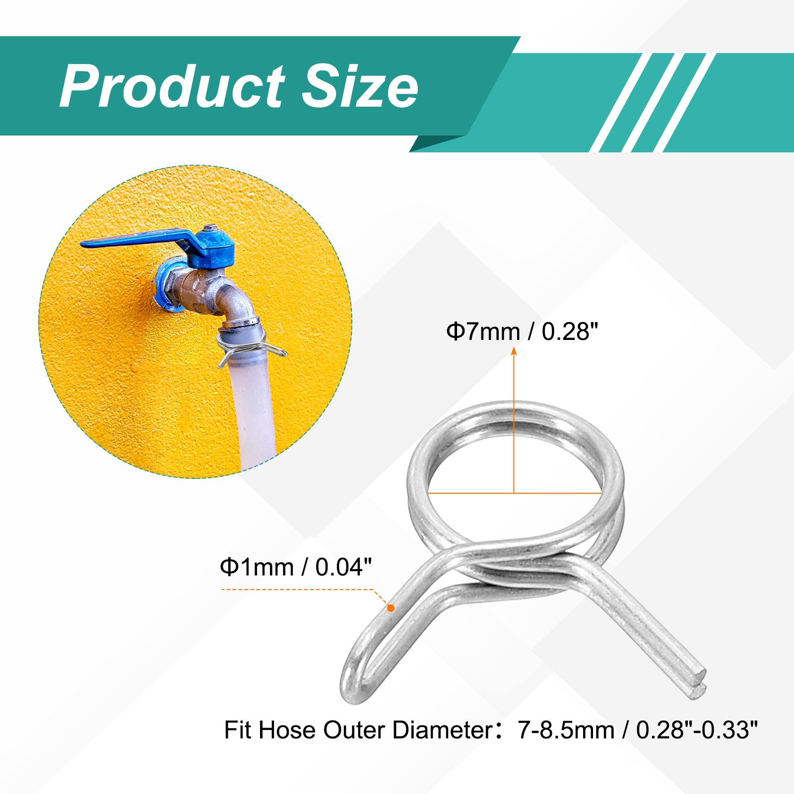 12Pcs 7mm ID 7-8.5mm OD Double Wire Spring Hose Clamp Spring Clips Clamps
