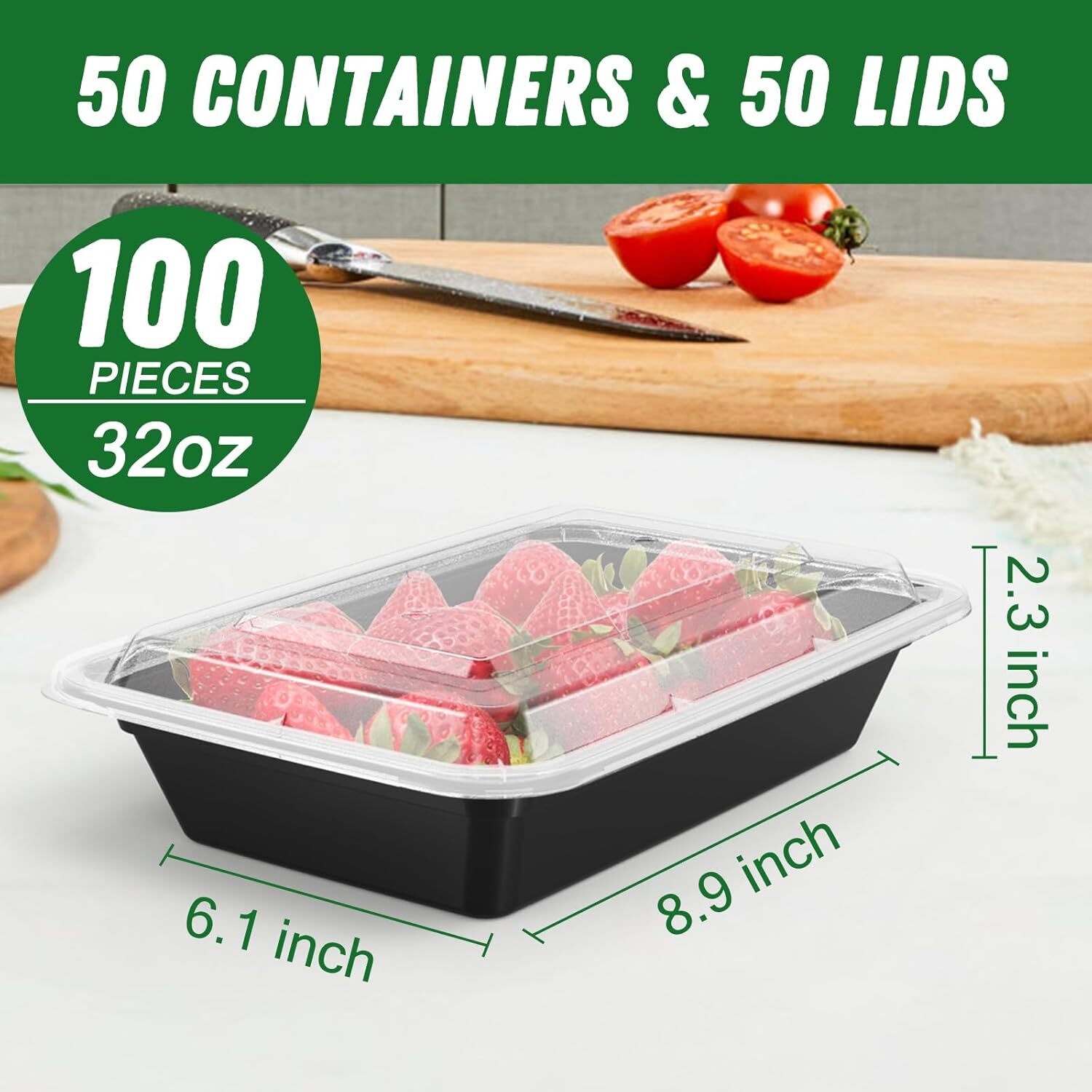 50 Pack 32 oz Meal Prep Containers Reusable , Microwave Freezer Dishwasher Safe
