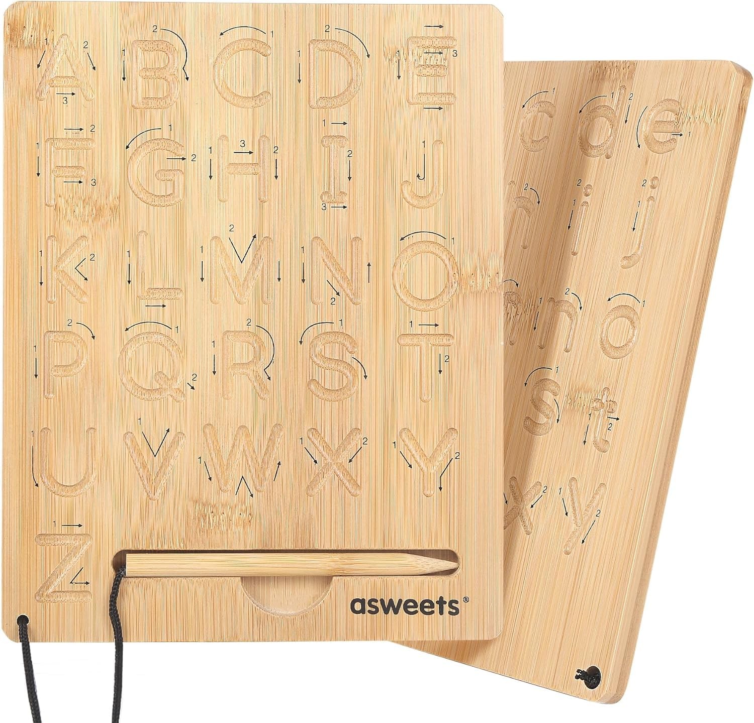 Asweets Montessori Wooden Alphabet Tracing Board, Wood Letter Practicing Boar…