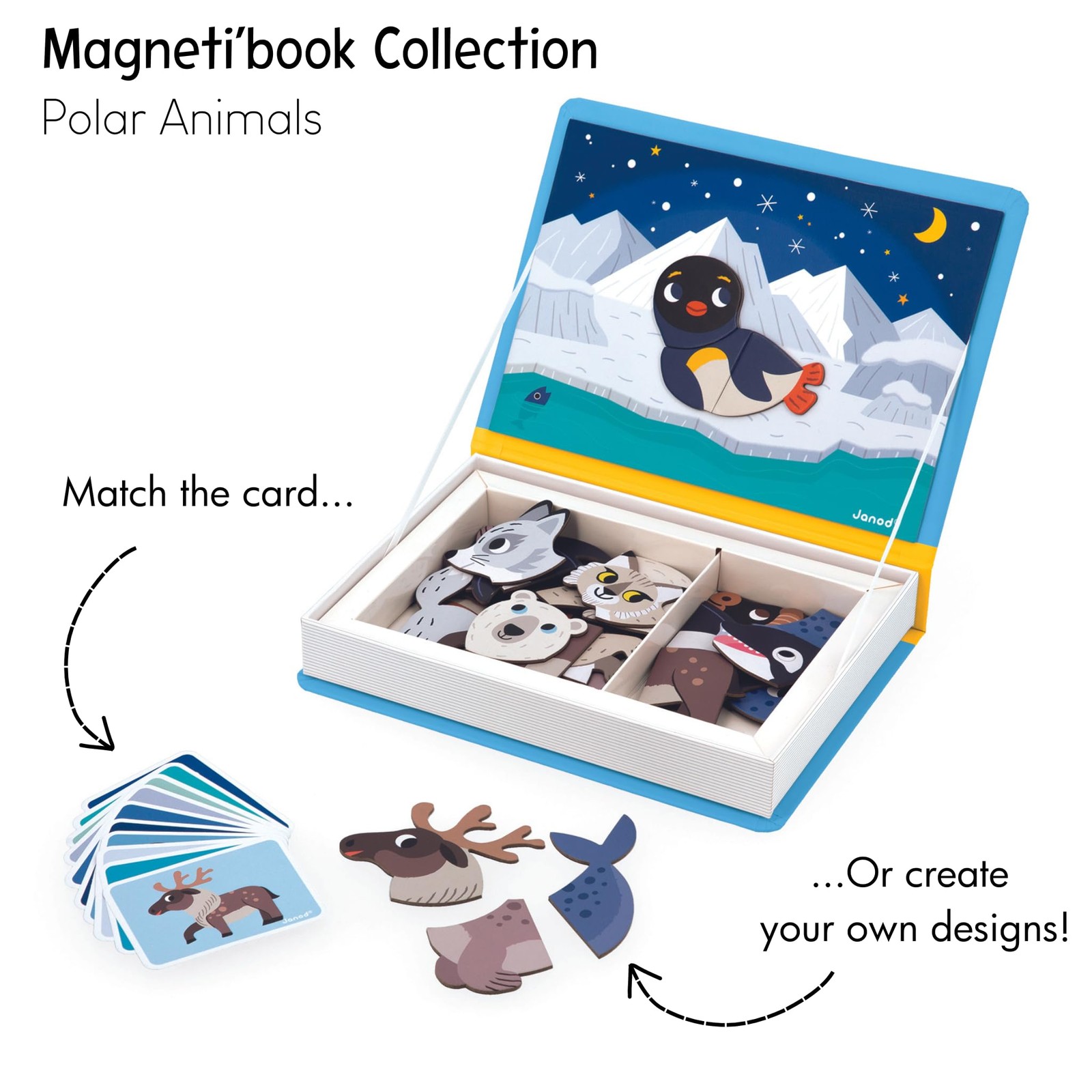 Janod – Magnéti’Book Arctic Animals – 30-Magnet Educational Game with 10 Mo