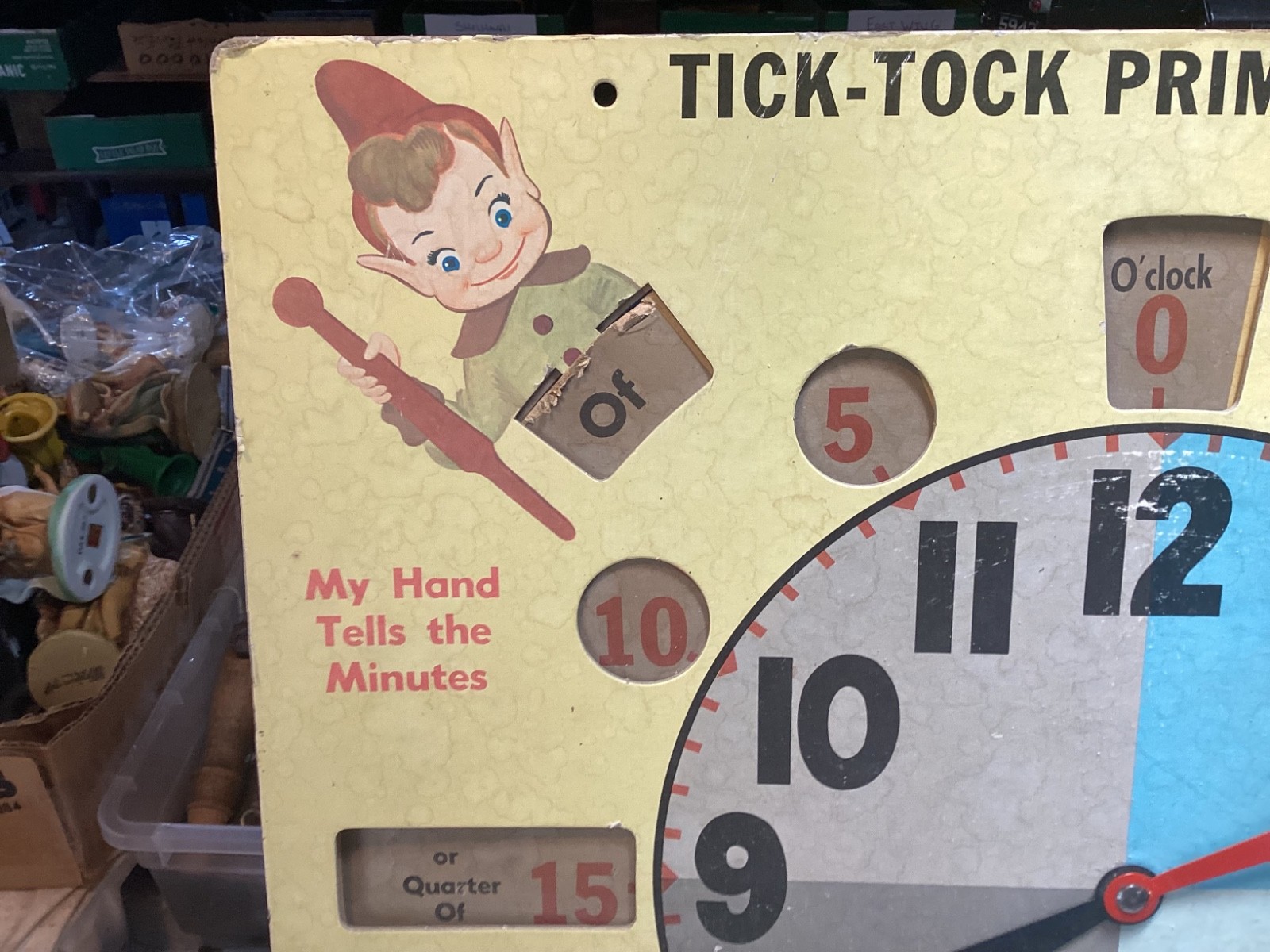 Vintage Milton Bradley 1955 #9380 Tick-Tock primary learning clock 21” x 20”