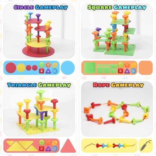 Peg Board Toy set 73Pcs DIY Building Stacking Toys for Kids 3-6 Years…