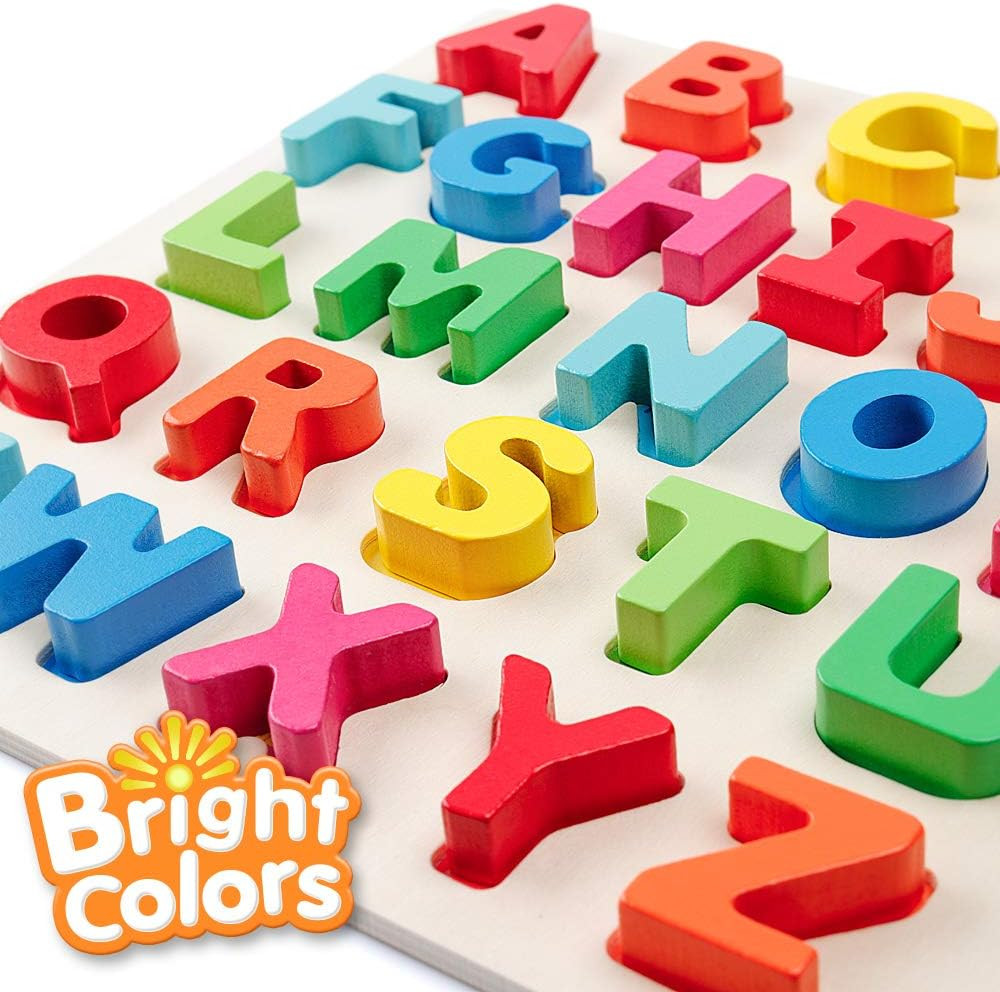 Wooden Alphabet Puzzle – ABC Letters Sorting Board Blocks Montessori Mat
