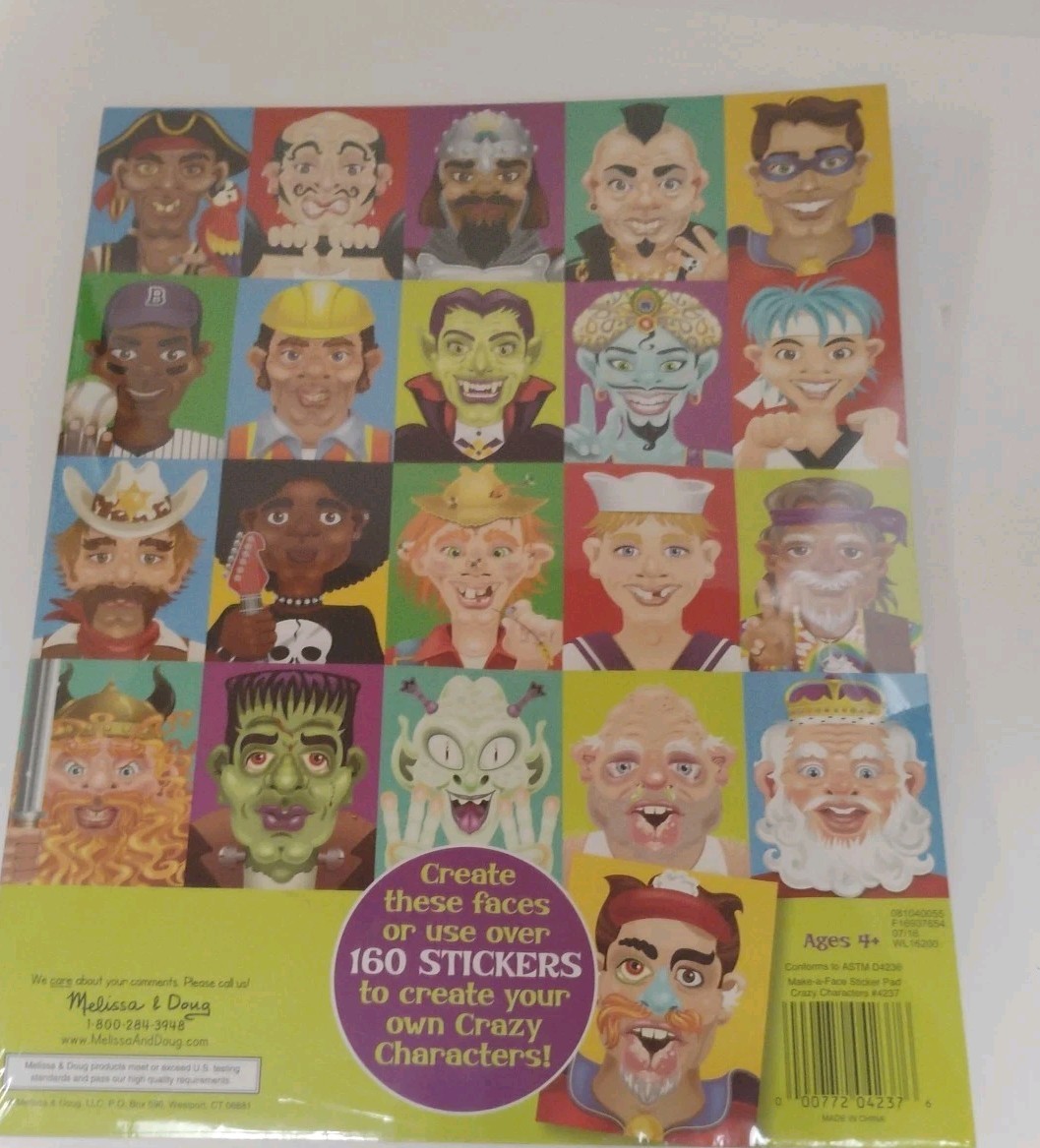 Melissa & Doug Make-a-Face Sticker Pad Crazy Characters 20 Faces New Sealed