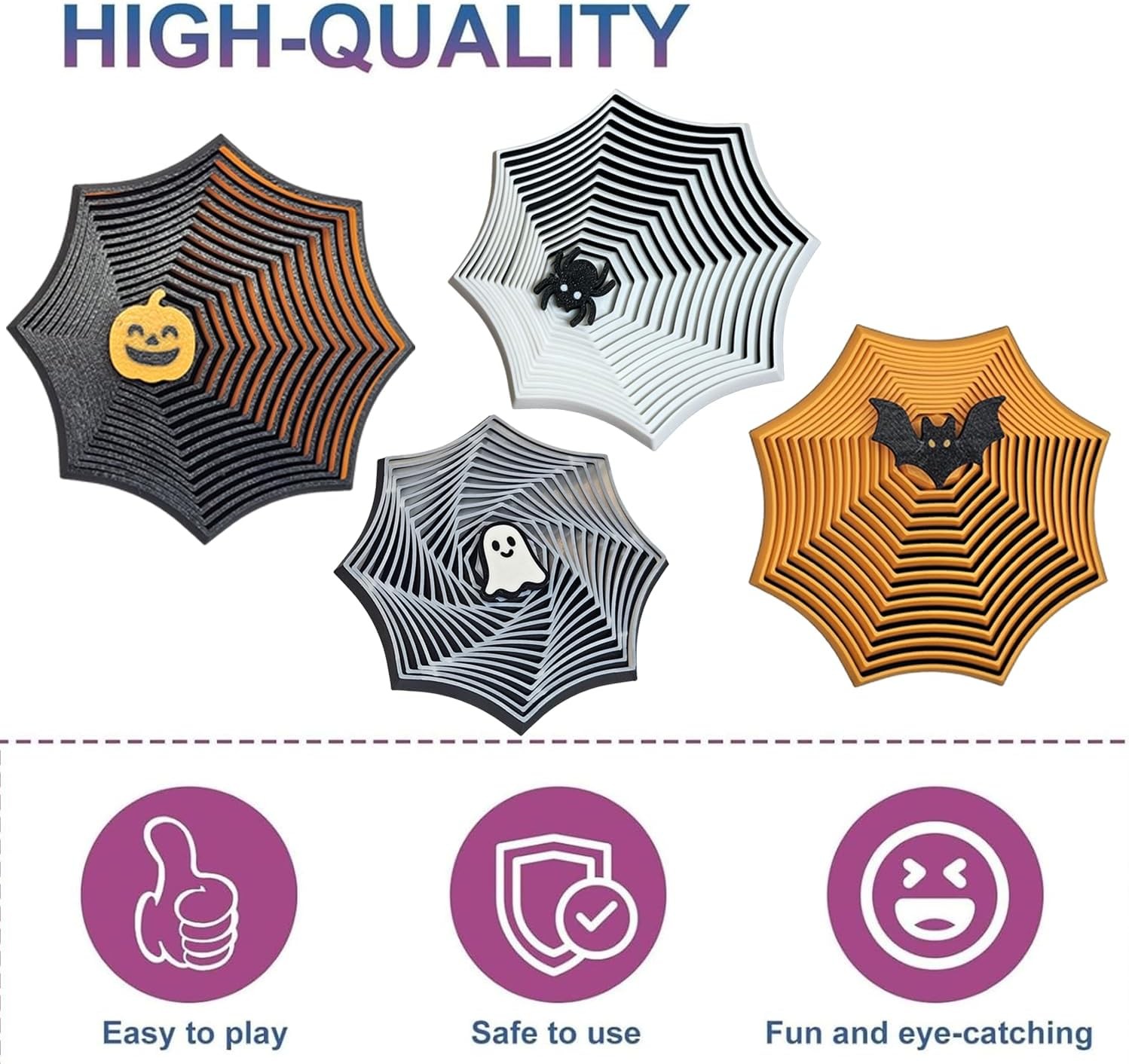 Stress-Relieving Visual Bat-Engraved Fun Safe-To-Use Spider Web Twist Fidget Toy