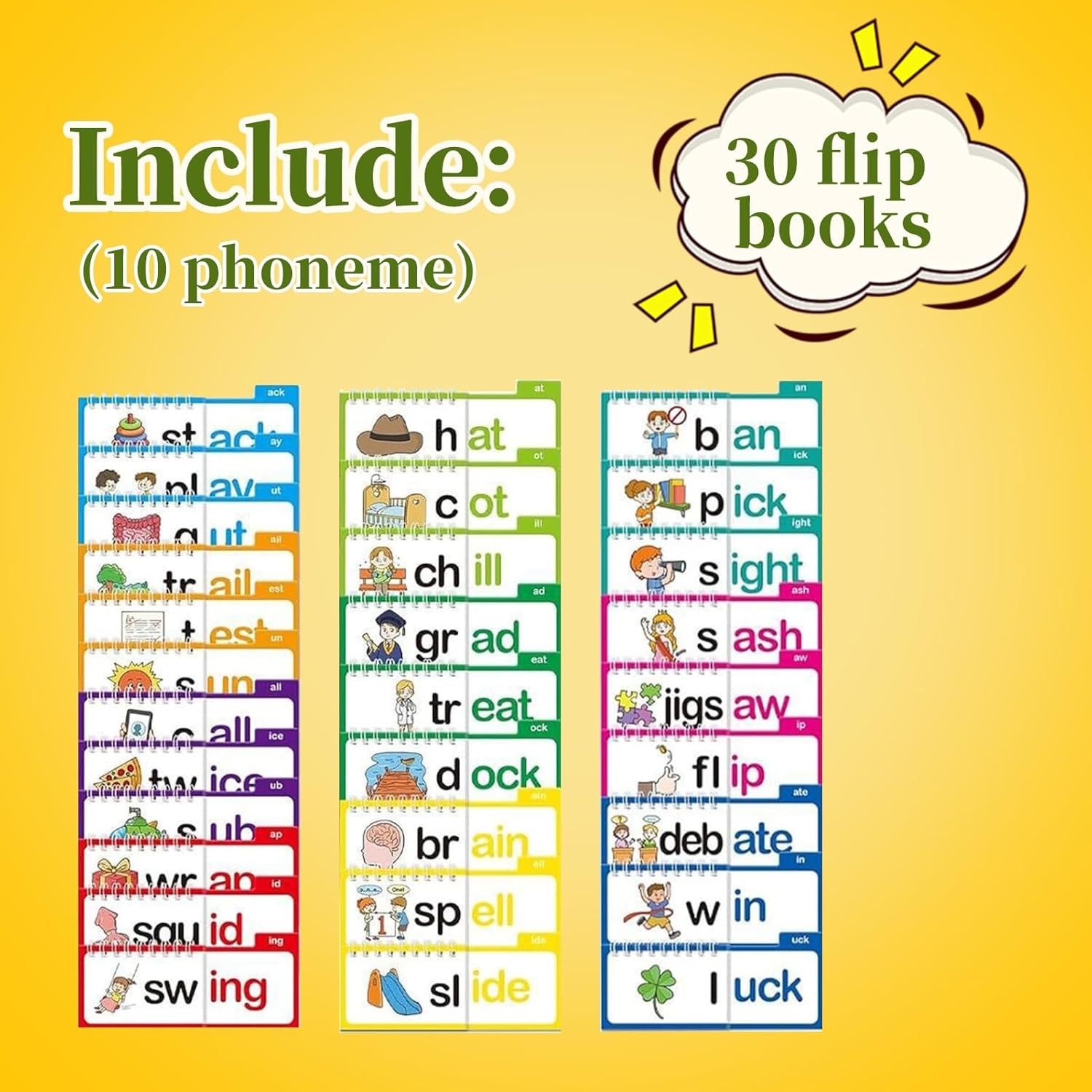 30 Read Word Families, Sight Words, ABC Phonics Flash Cards,Reading Learning Set