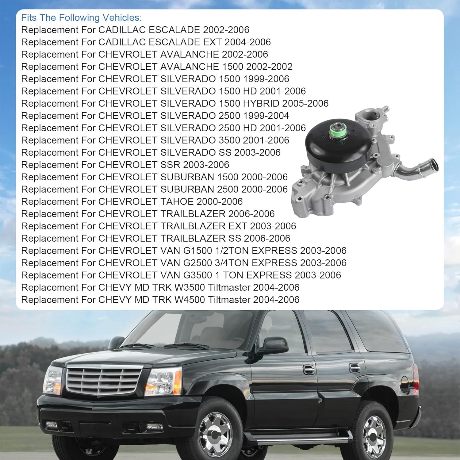 Water Pump Chevrolet GMC Tahoe Yukon 4.8L 5.3L 6.0L