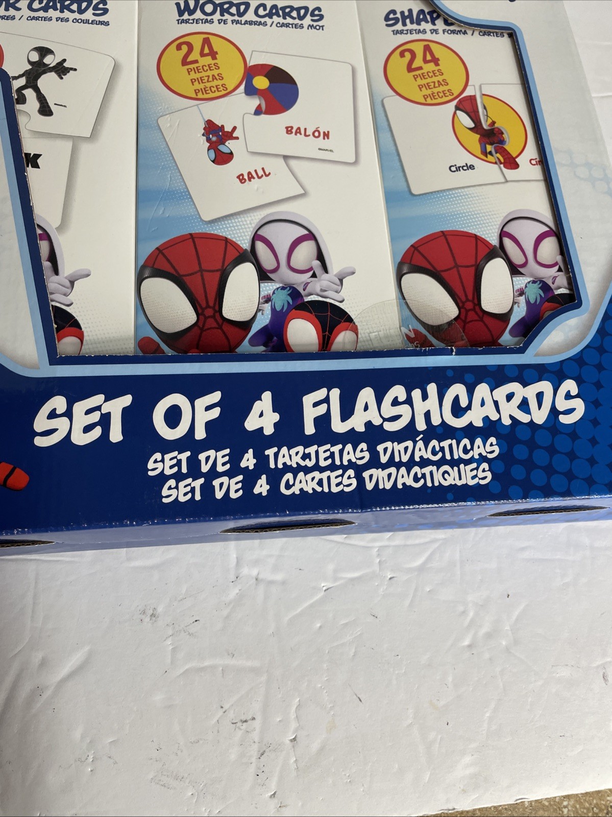 Spider-Man Disney Wooden Flashcards Set 4 Colors Numbers Words Shapes, 96 Pcs