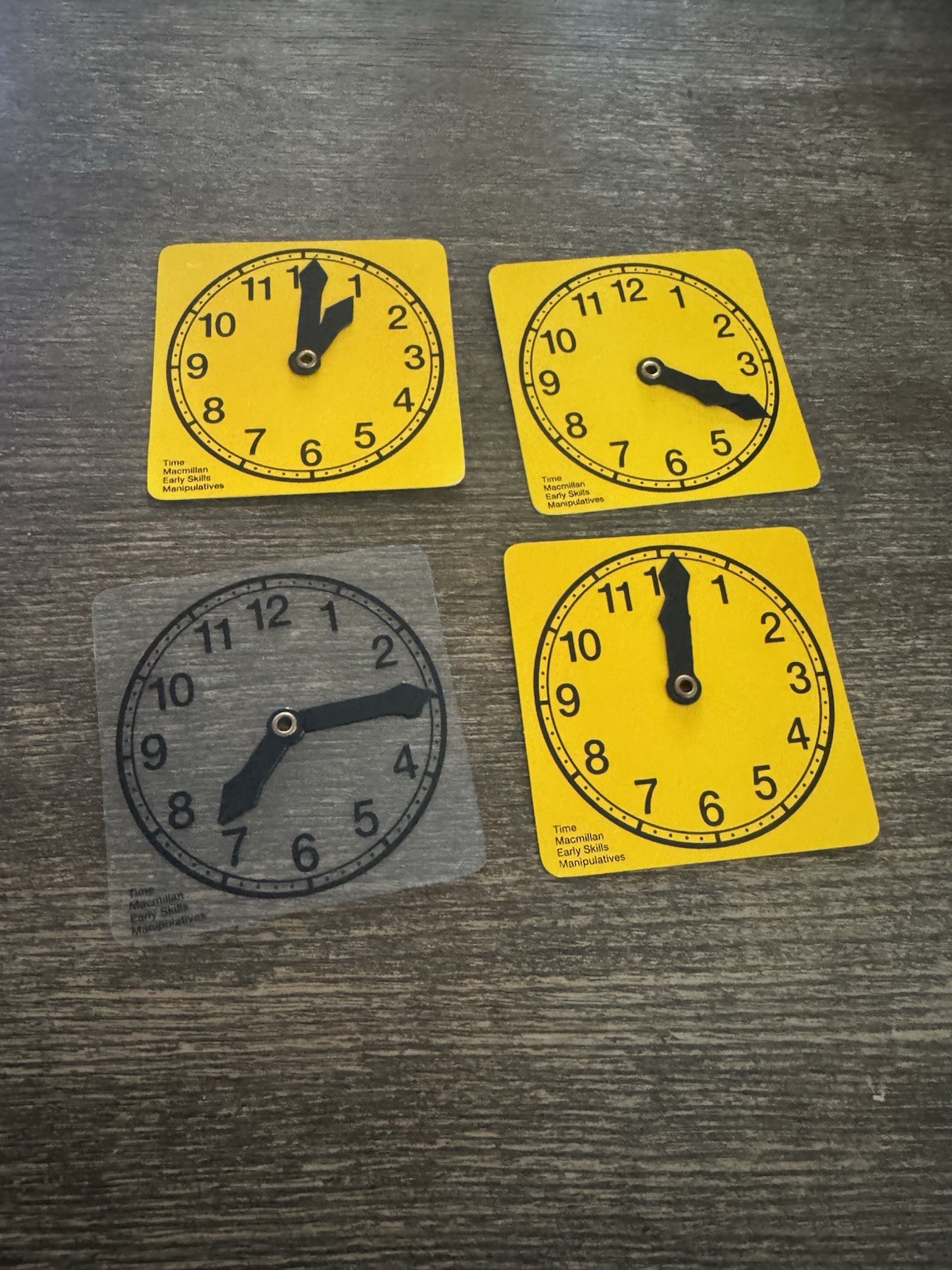 Macmillan Early Skills TIME manipulative SET Telling Time Cards & Clocks 90s