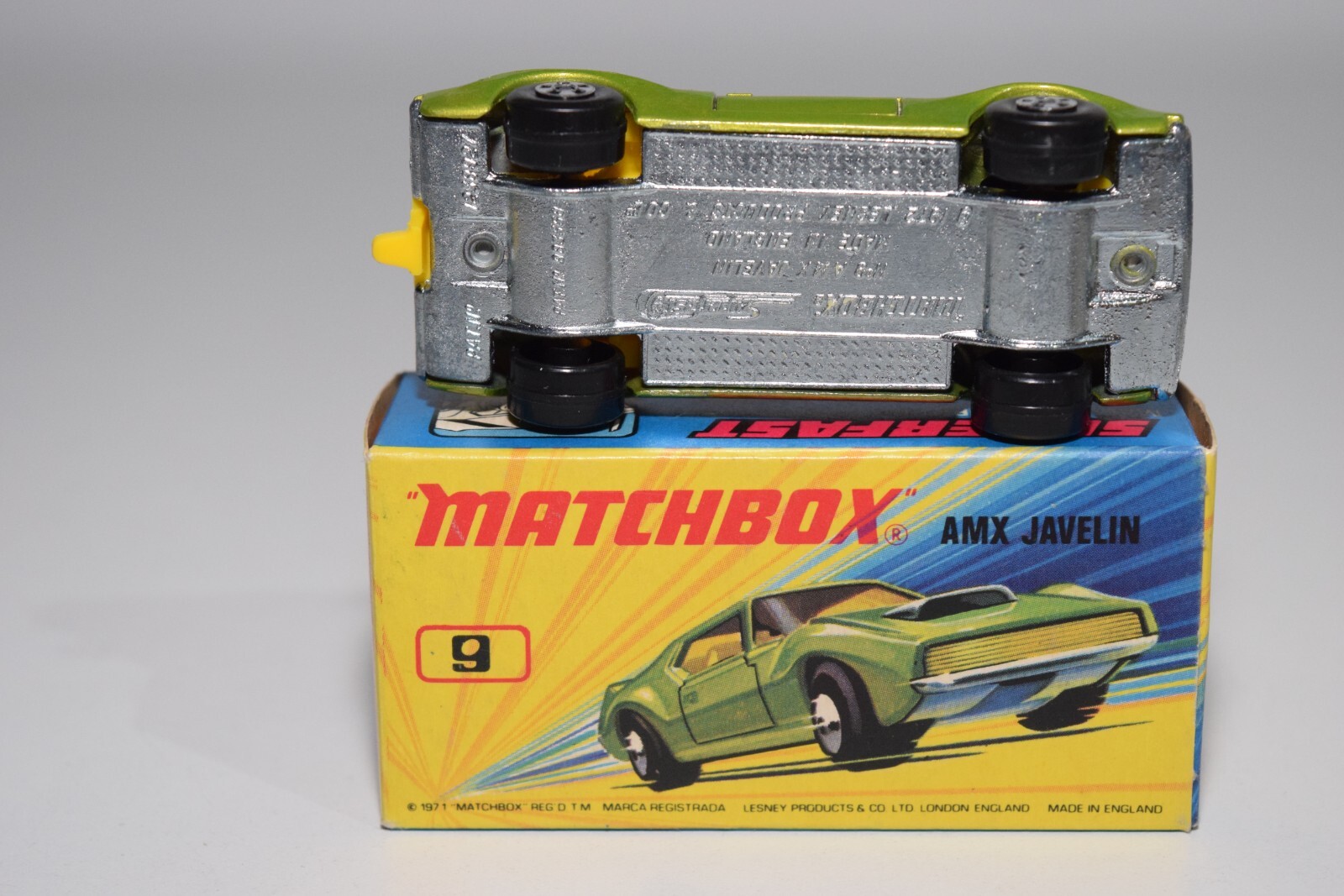 A94 1:64 3 INCH MATCHBOX SUPERFAST 9 AMX JAVELIN METALLIC GREEN MIB