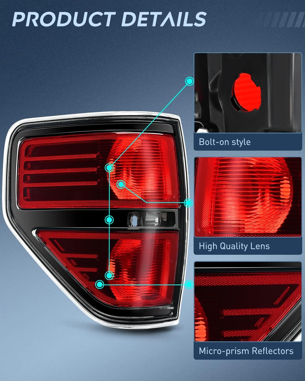 09-14 Ford F150 Left Driver Side Tail Light Black Trim Brake Signal Red Housing