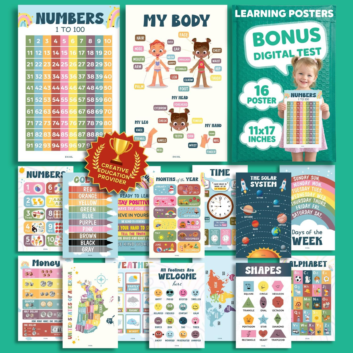 16 Laminated Boho Educational Posters for Toddlers – Toddler Learning Posters fo