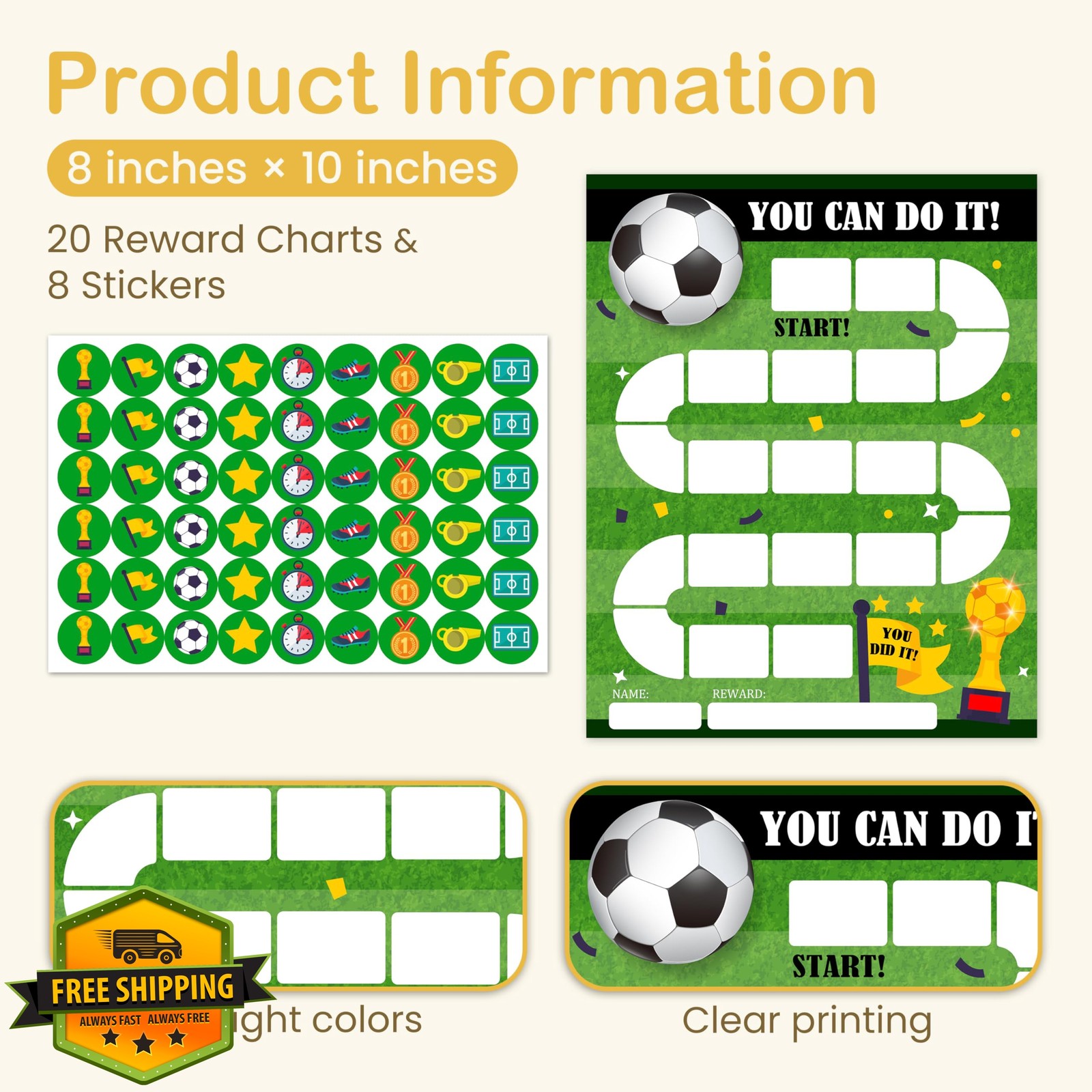HJLLOQR Soccer Behavior Chart 20 Charts 432 Stickers
