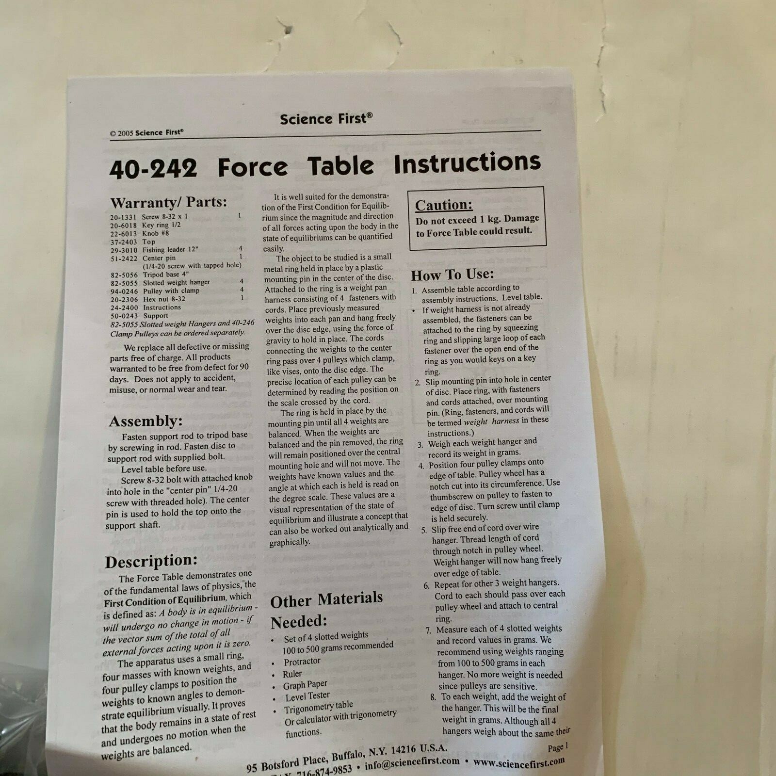 Force Table ~ Science First model 40-242