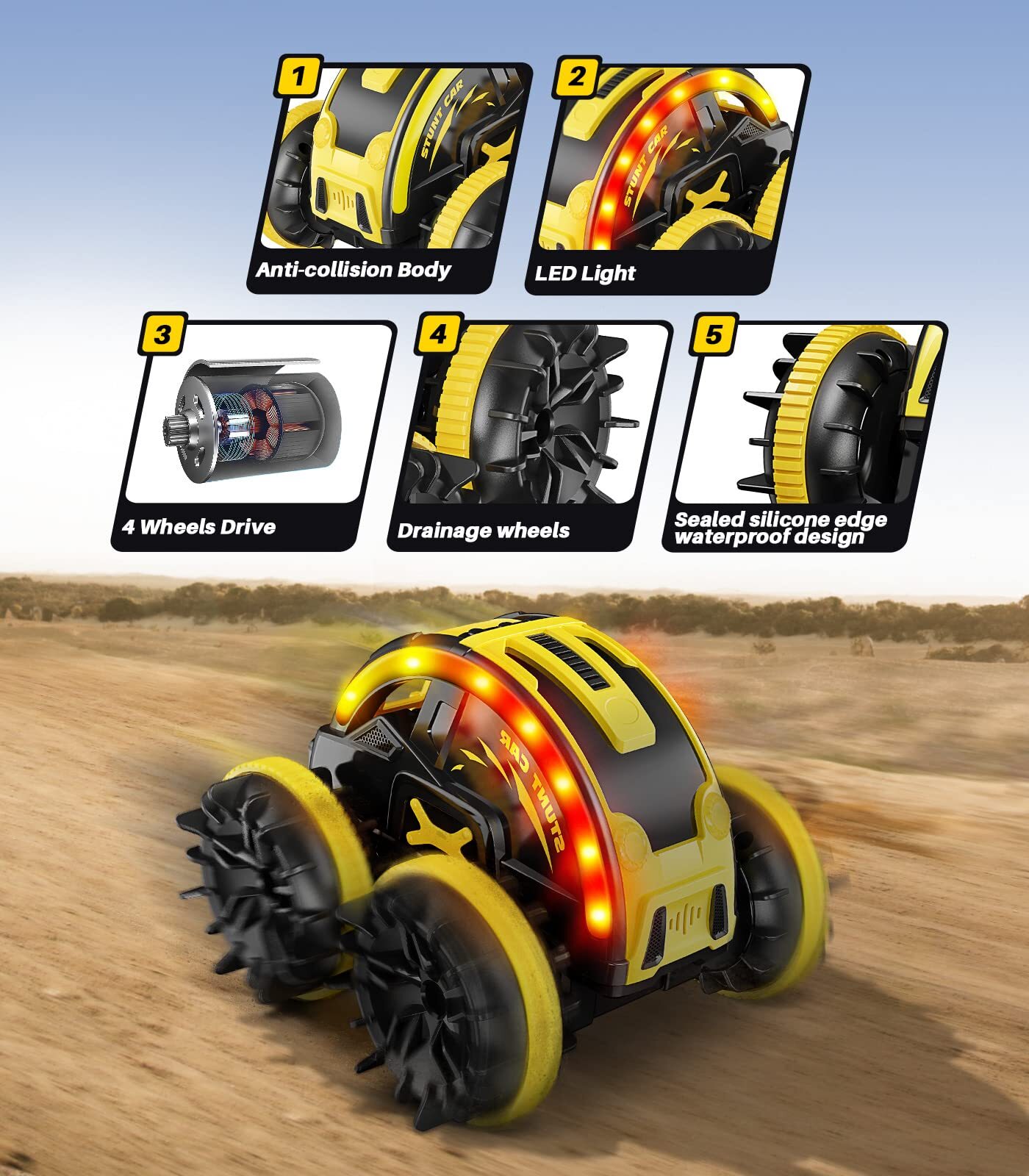 Amphibious Remote Control Car RC Waterproof IPX7 with 2 Rechargeable Batteries