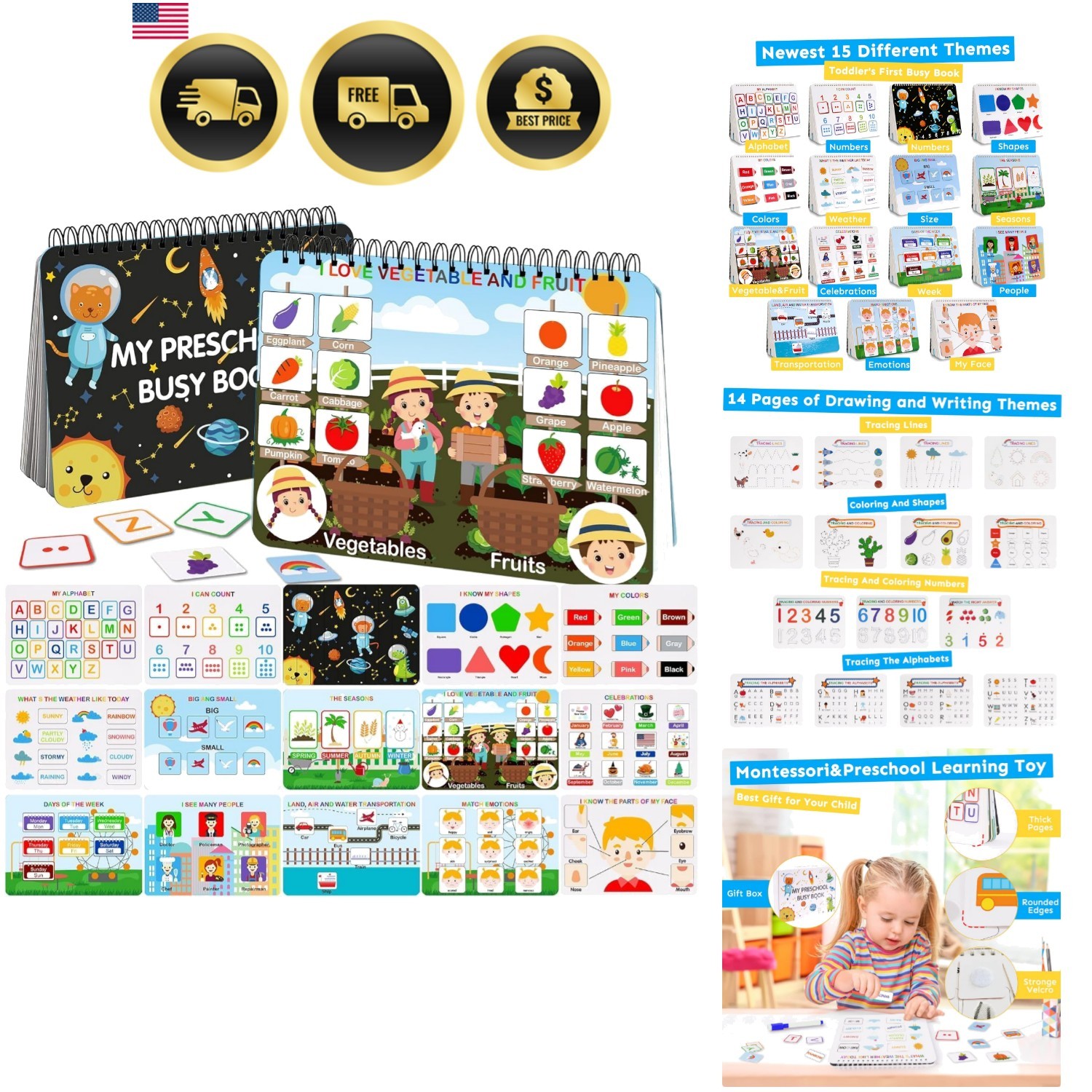 Mallify Busy Book for Toddlers 3-5, Preschool Busy Book 30 Themes Kids Binder…