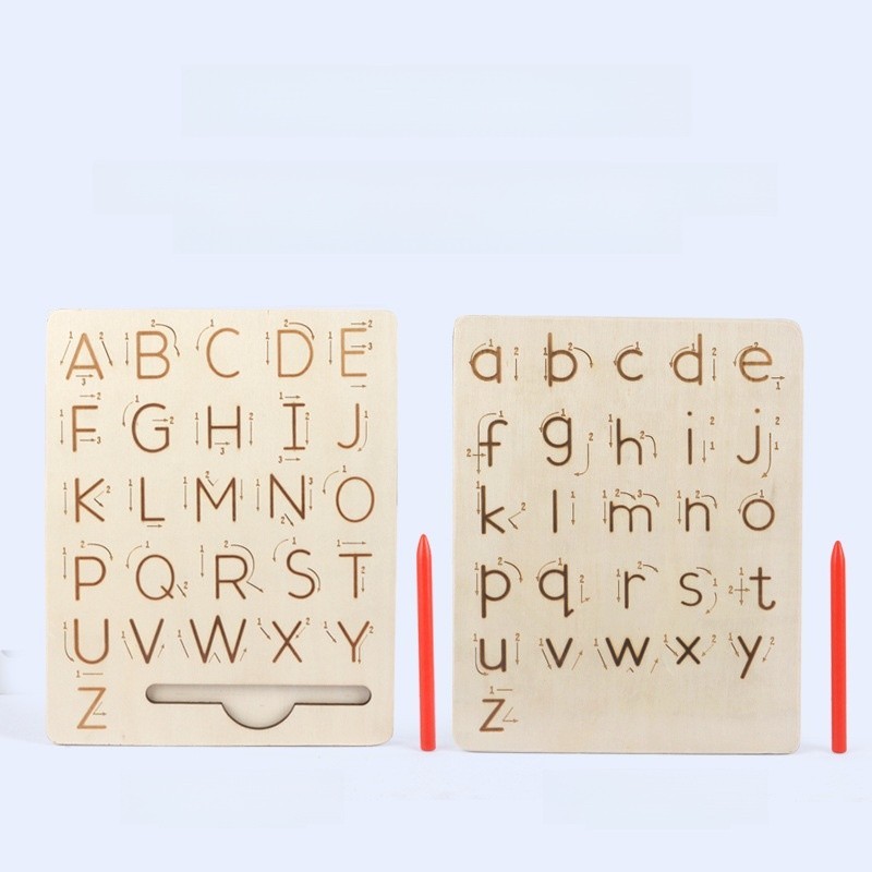 Wooden Letters Alphabet & Numbers Tracing Boards Preschool Educational Toy Set