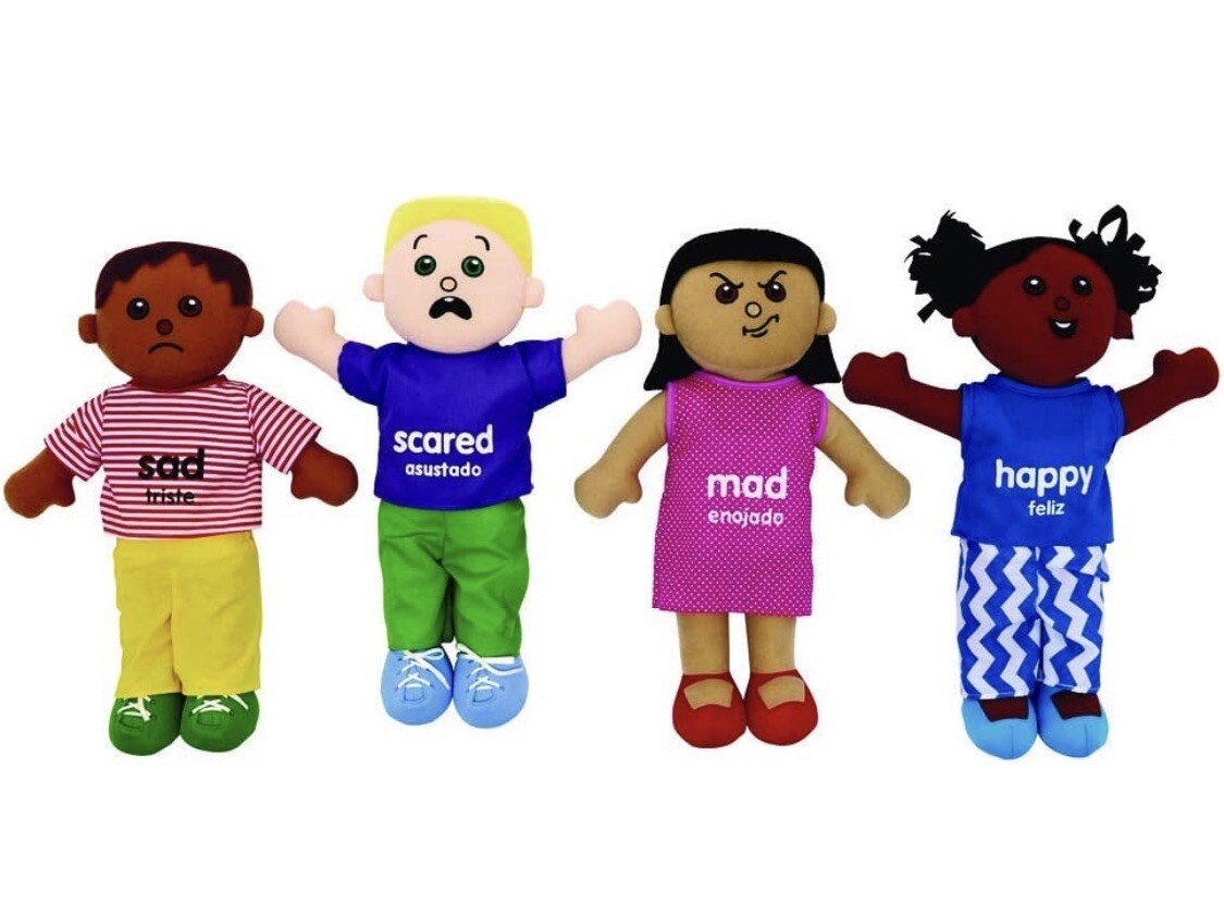 Excellerations Emotion Bilingual 18″ Stuffed Dolls for Classroom and Therapy