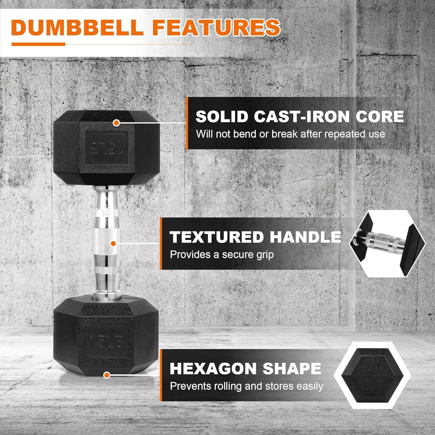 Rubber Coated Hex Dumbbell Weight Set and Storage Rack, 100LB Set or 150LB Set,