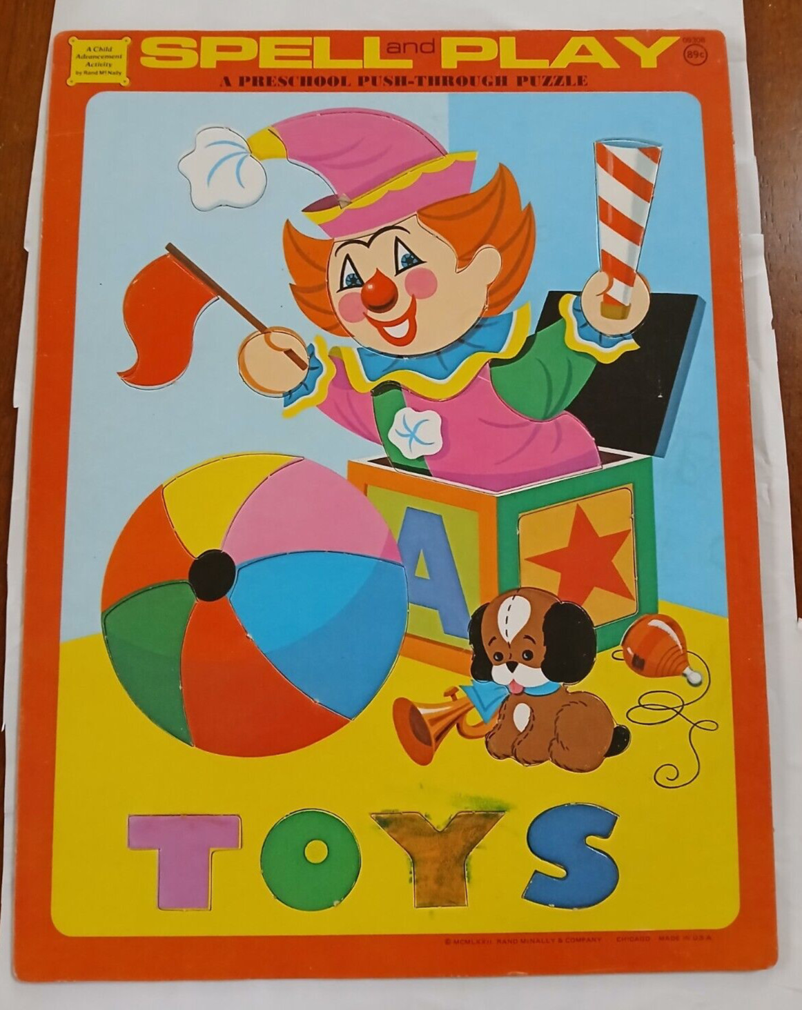 Spell and Play Preschool Push-Through Puzzle Cardboard Rand McNally c1972