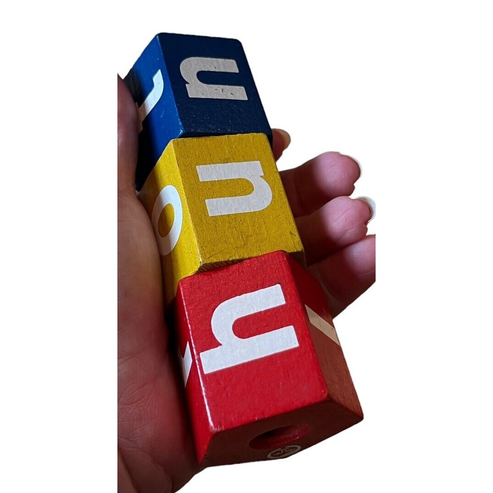 1970’s Wooden Twist Puzzle Toy Spell Words 3 Letters Reading Primary Colors
