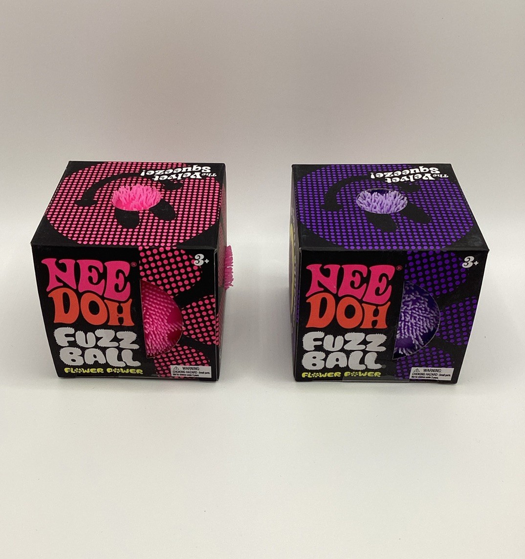 Needoh LOT OF 2 Fuzz Ball – The Velvet Squeeze Flower Power fidget Sensory Toys
