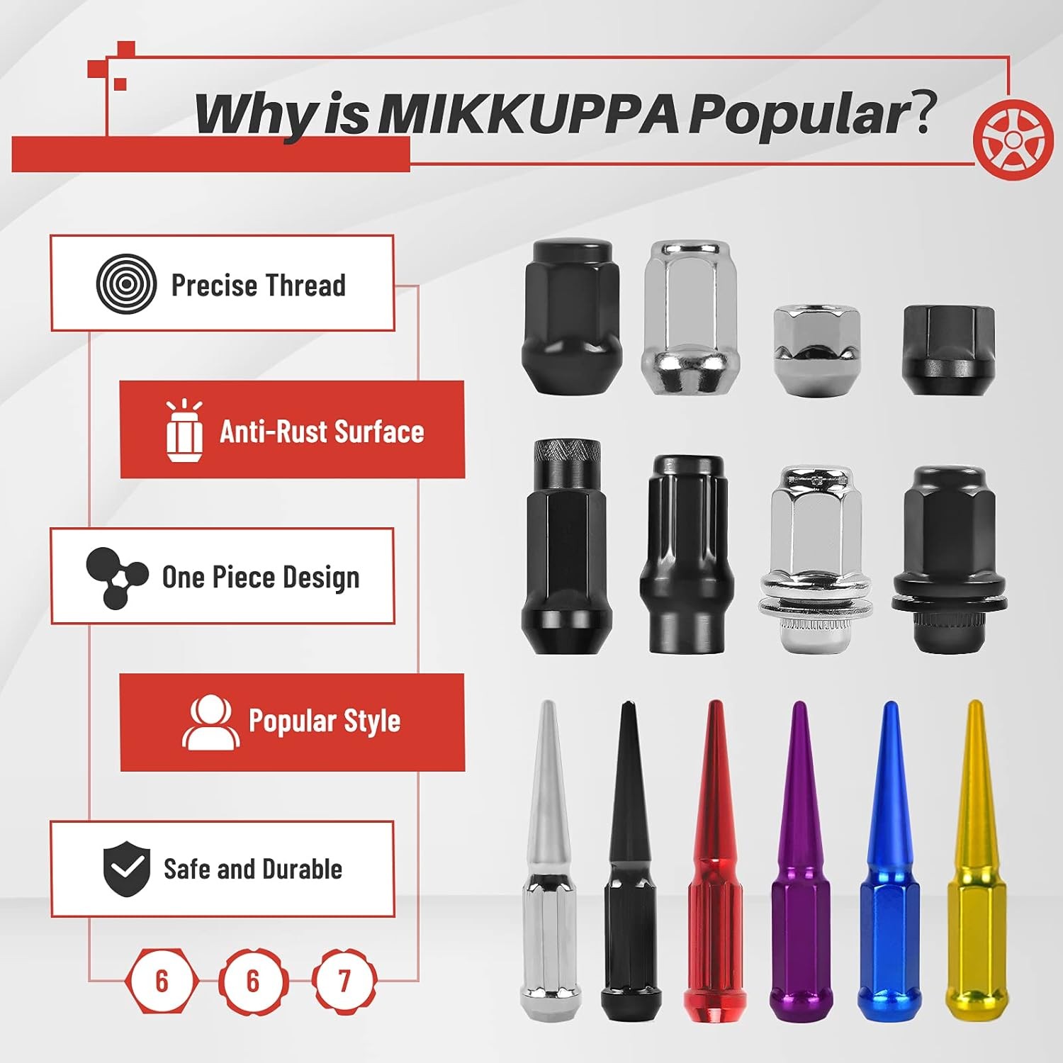 MIKKUPPA M14x1.5 Spike Wheel Lug Nuts, 24pcs Red 14mmx1.5 Soild 4.4″ Tall with 1