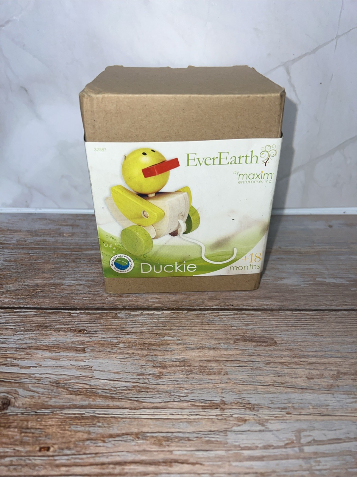 2009 Everearth Pull Along YELLOW DUCK RARE wooden Toddler/Baby Toy Ever Earth~