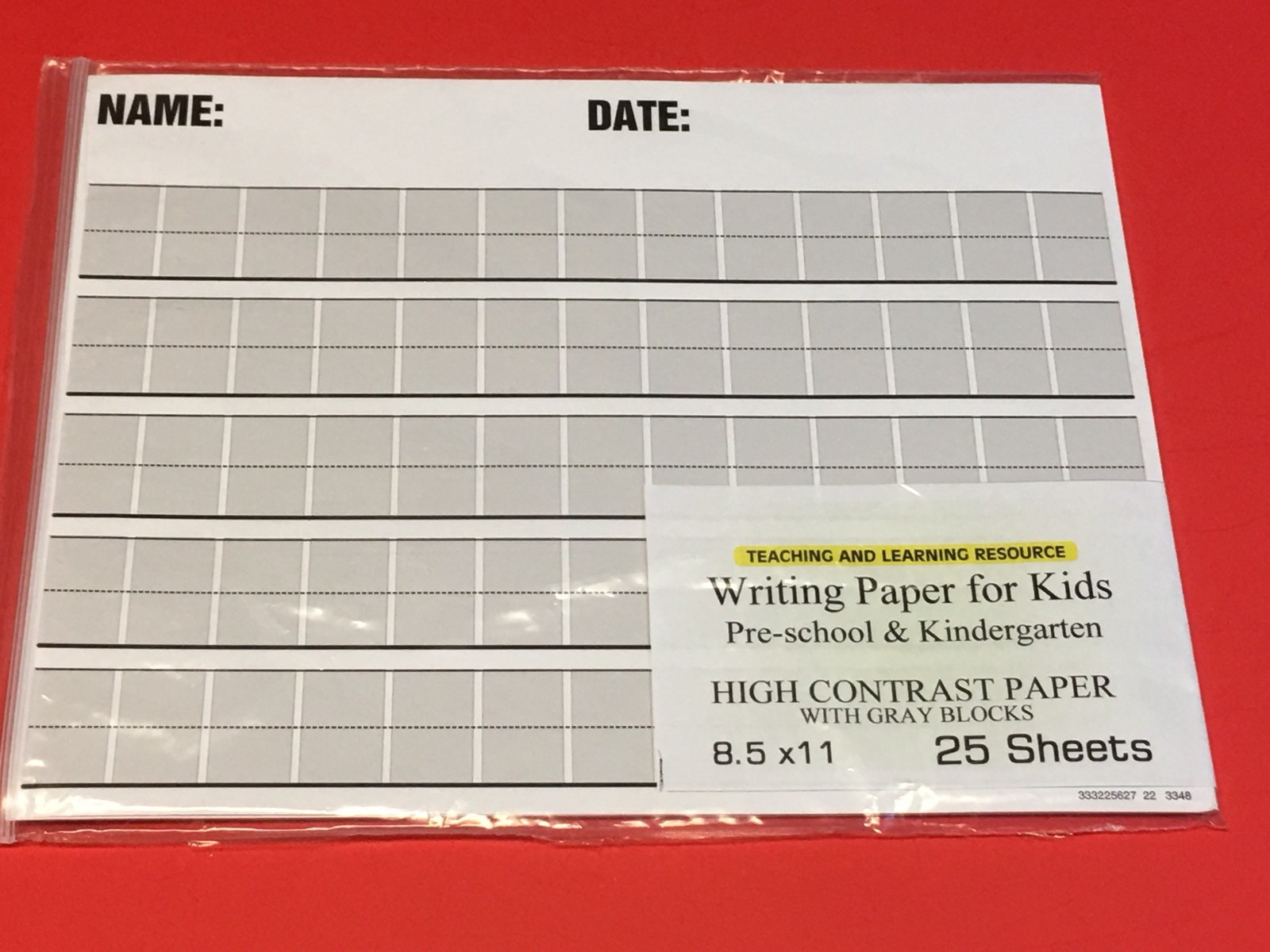 Writing Paper for Kids – High Contrast Paper w/ Gray Blocks – 11X 8.5 in,