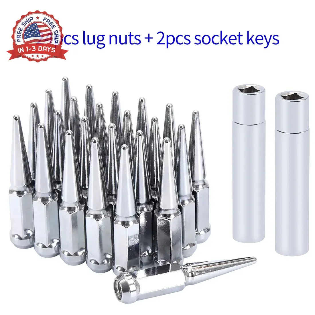M14x1.5 Lug Nuts 14×1.5 Spike Lug Nuts M14 x 1.5 Spiked Lug Nut Chrome Set of 24