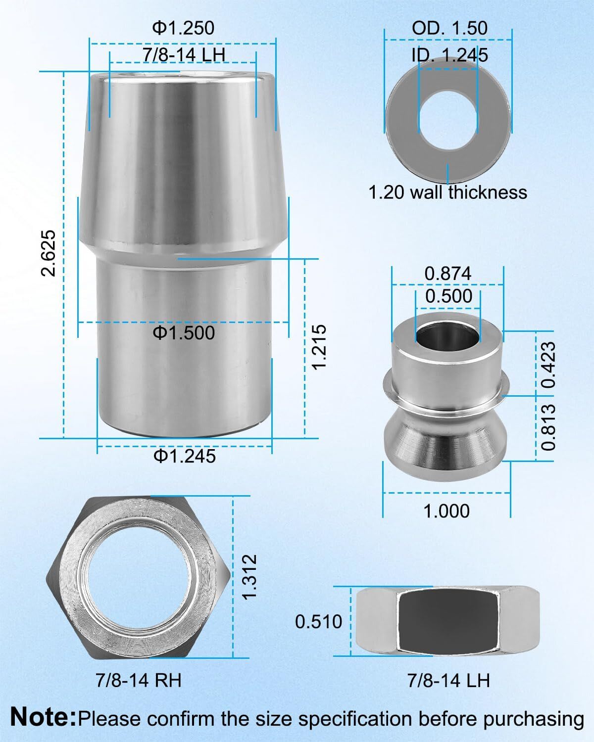 7/8 x 7/8-14 Heim Joint Rod End Kit for Steering and Suspension with 7/8-1/2 HMS