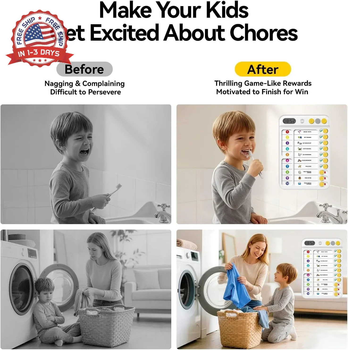 Chore Chart for Kids with Visual Timer, ADHD Tools Visual Schedule Planning Boar