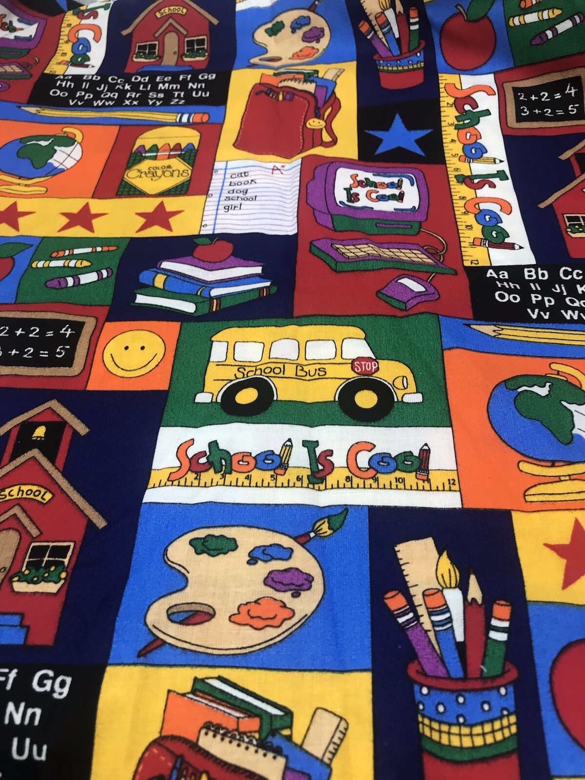 School is Cool Fabric Black Kindergarten Elementary Pencil Crayon 22″ x 45″ F39