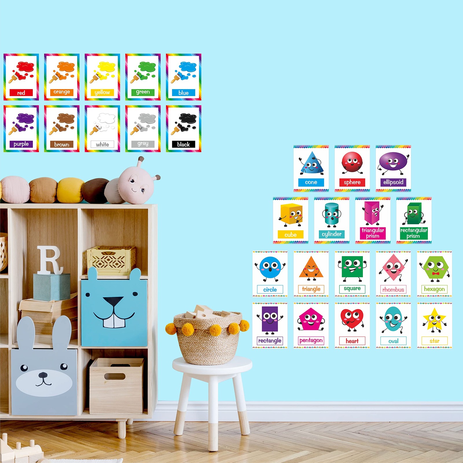 64 PCS Educational Cards, Laminated Water/Tear Proof Preschool Learning Poste…