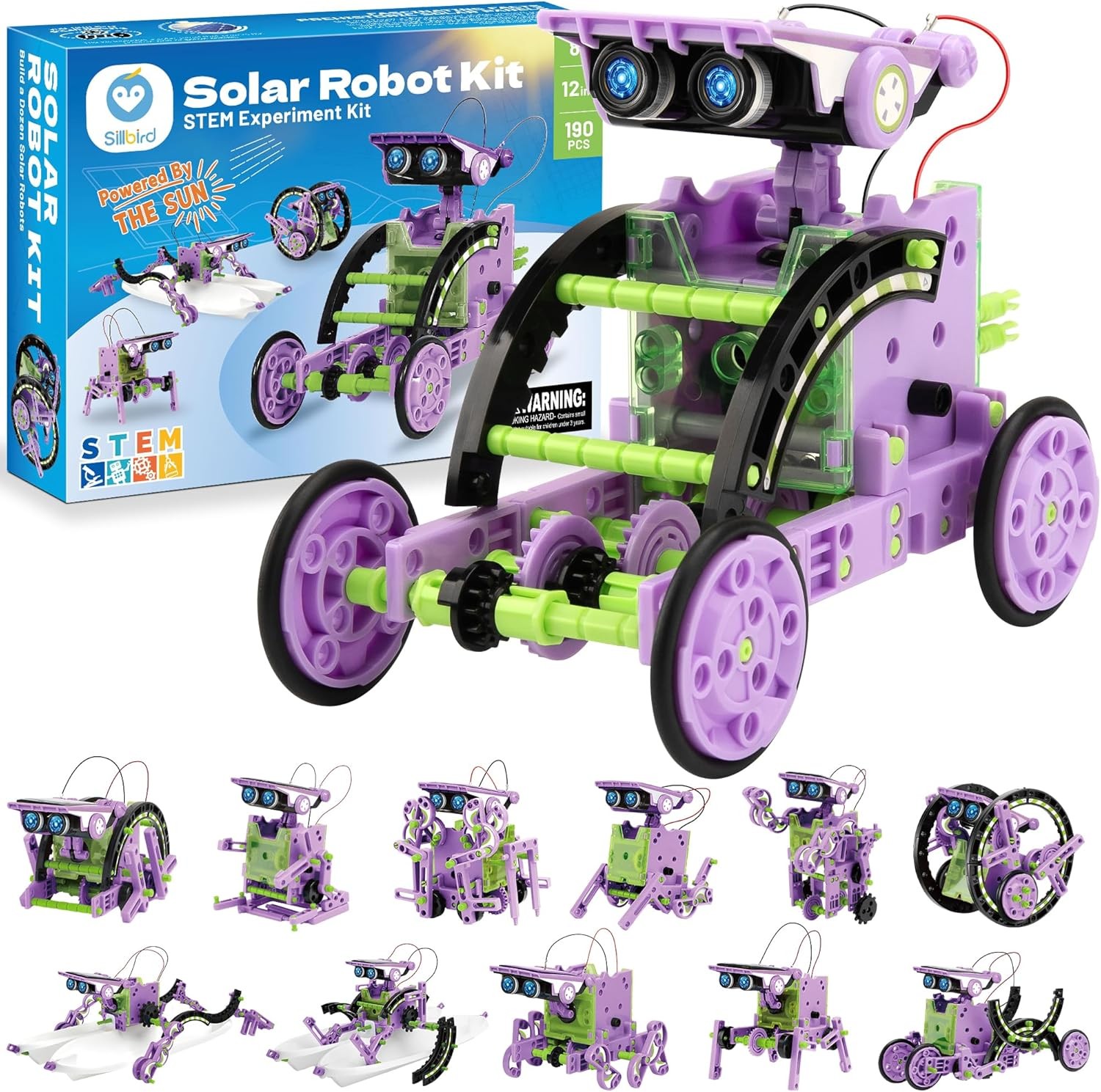 Solar Robot Building Kit – 12-in-1 STEM Toy for Kids Age 8-13, 190 Pieces