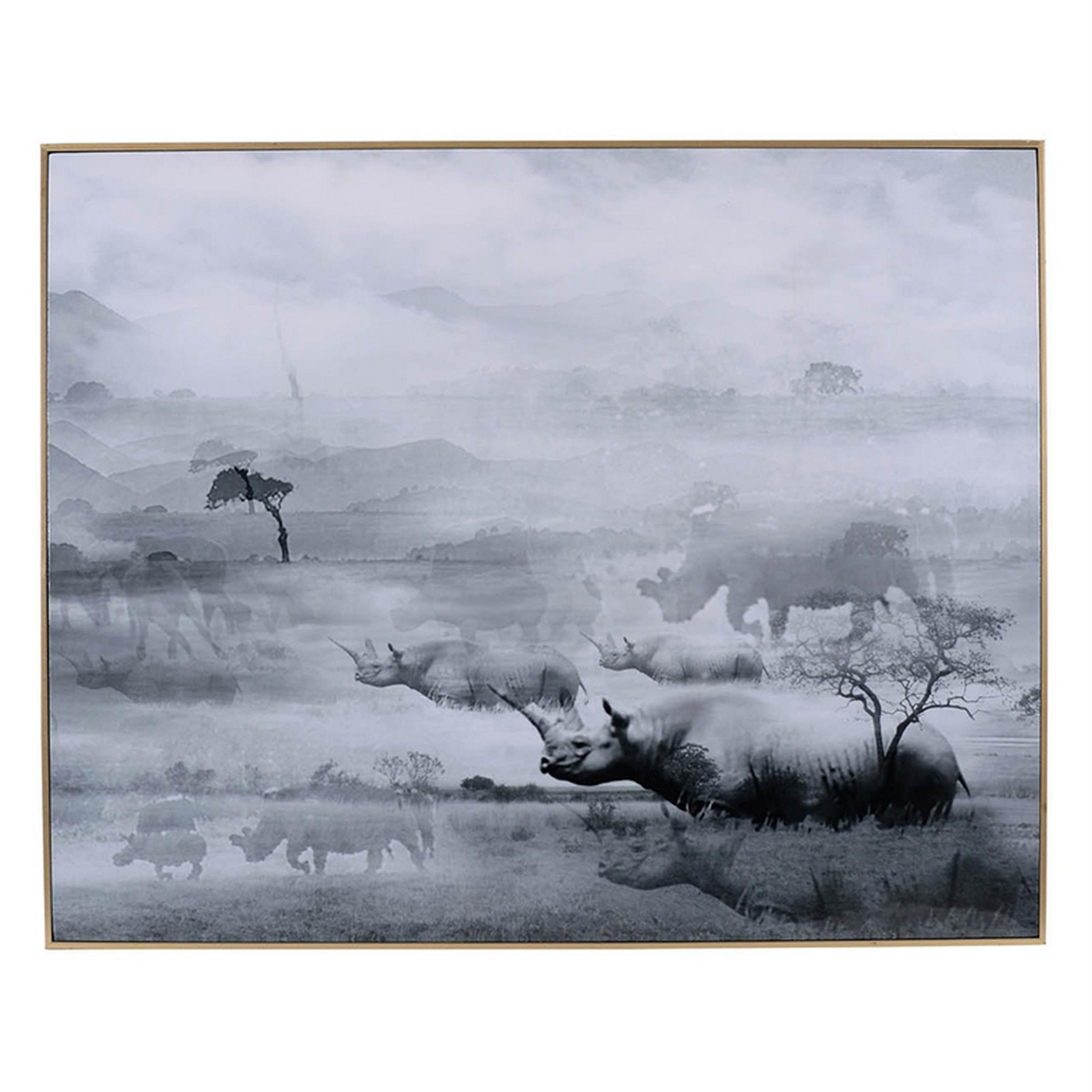 Benjara 49 x 59 Framed Wall Art-Foggy Waterscape Print-Modern Gray-White-Black