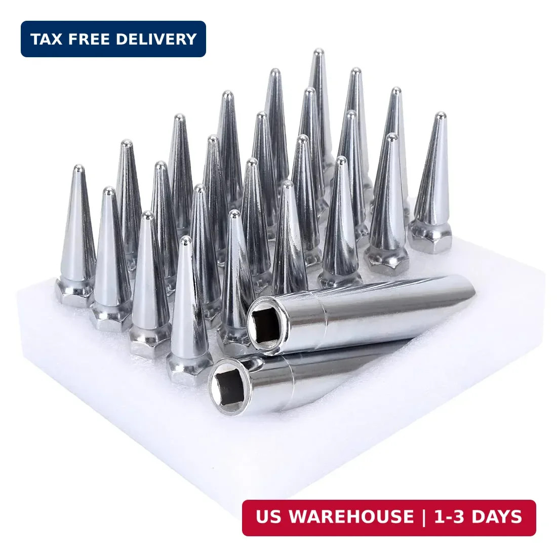 M14x1.5 Lug Nuts 14×1.5 Spike Lug Nuts M14 x 1.5 Spiked Lug Nut Chrome Set of 24