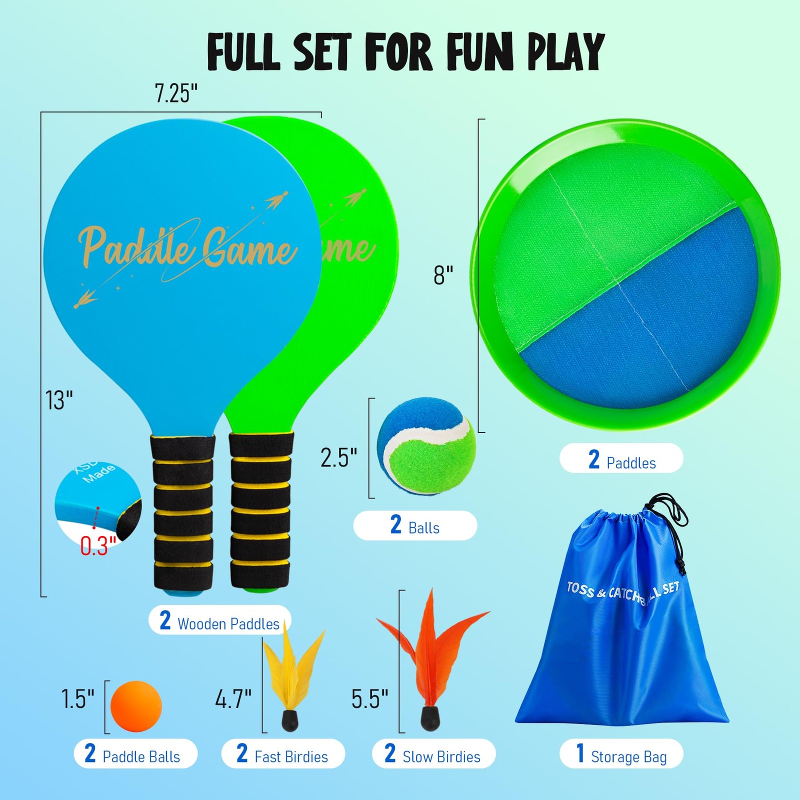 TEILLNET 2-in-1 Beach Paddle Ball and Toss 4 Paddles 4 Balls, Paddle-blue