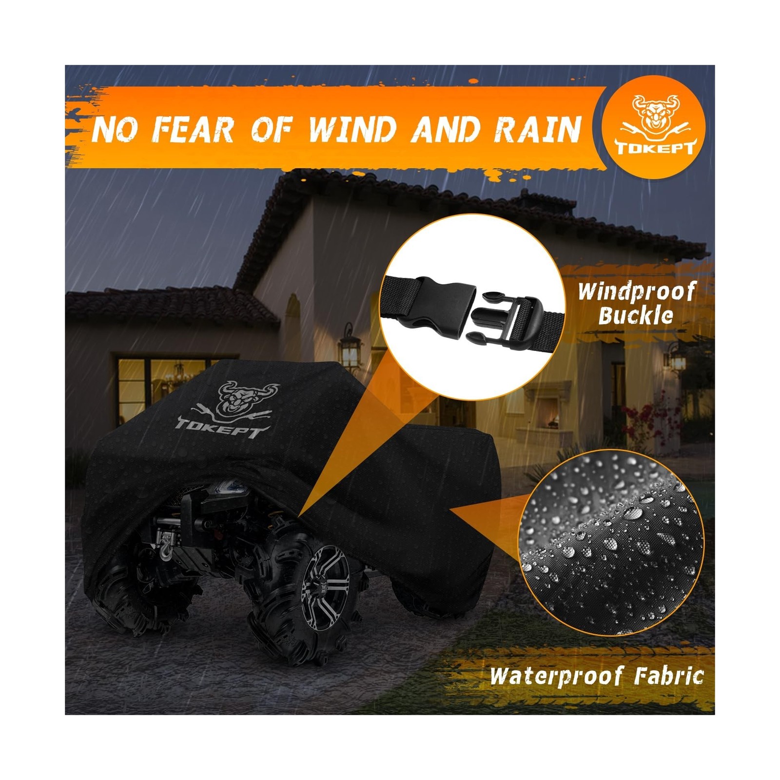 ATV Cover, Heavy Duty Black Waterproof Oxford Fabric Protective 4 Wheeler Qua…